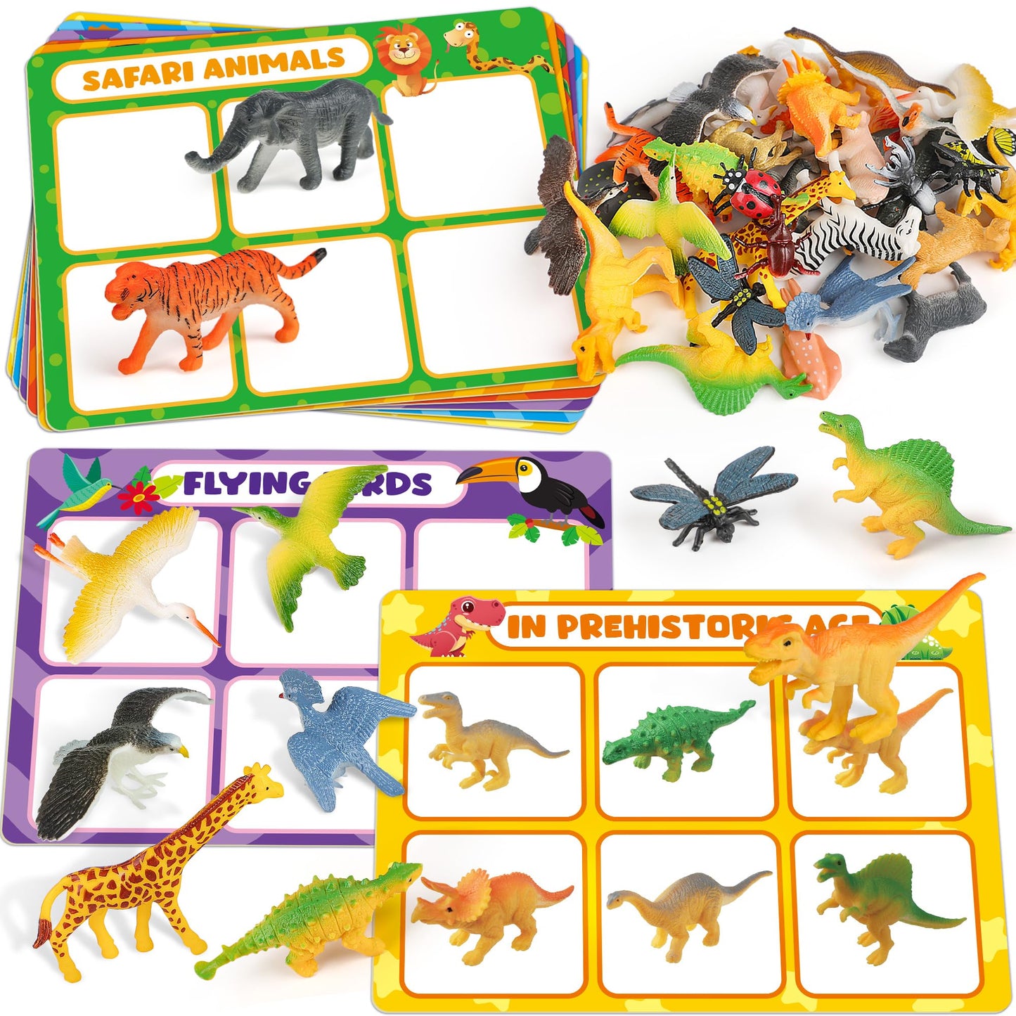 Coogam Sorting Toys for Toddles, Animals Figures Dinosaurs Birds Insects Cognition Matching Game Playset, Fine Motor Learning Activities Educational Toy Gift for 3 4 5 Year Old Kid
