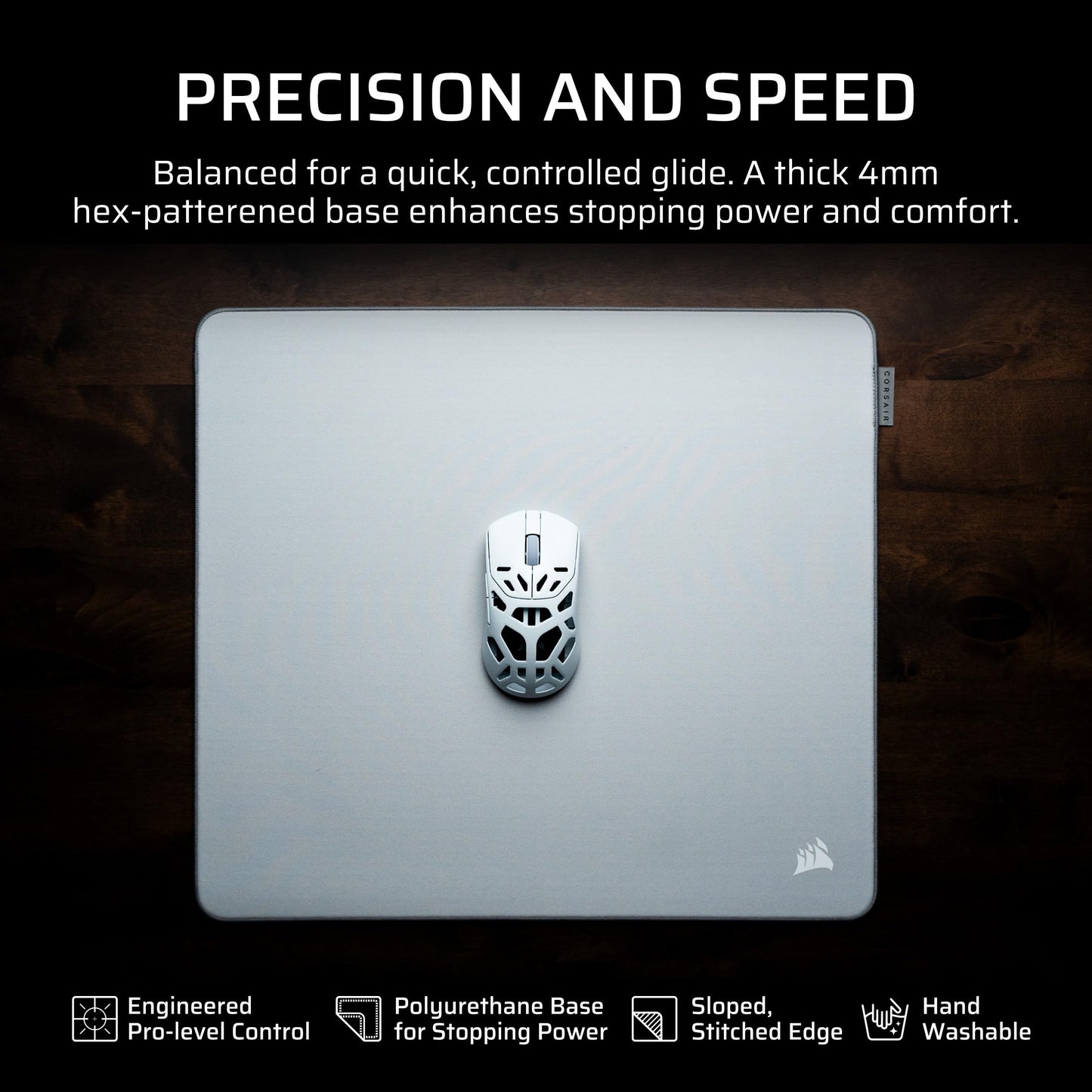 CORSAIR MM PRO Control Cloth Medium Gaming Mouse Pad – Esports-Tuned Surface for Precision & Micro-Adjustments, 4mm Thick Non-Slip Base, Durable Stitched Edges – Gray