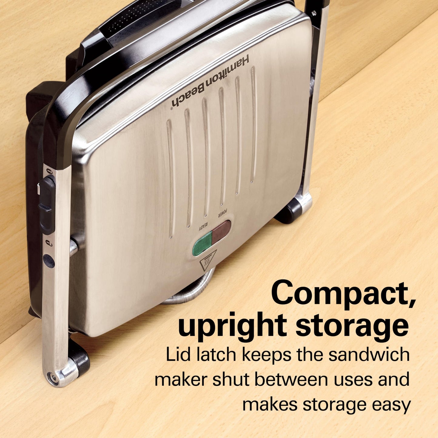 Hamilton Beach Panini Press, Sandwich Maker & Electric Indoor Grill, Upright Storage, Nonstick Easy Clean Grids, Stainless Steel (25410C)
