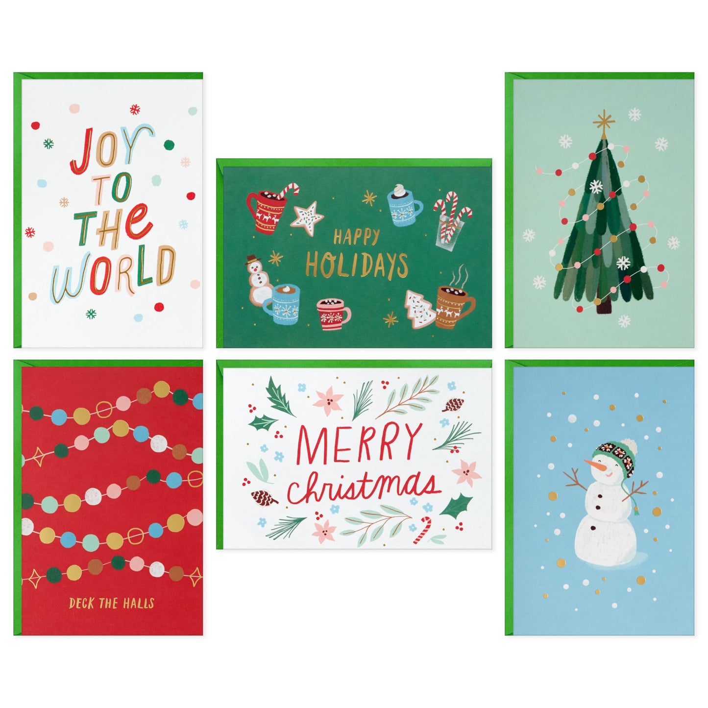 Hallmark Bulk Christmas Card Assortment, Playful Icons (72 Cards and 72 Envelopes) "Joy to the World," "Deck the Halls," Snowman, Cocoa, Pinecones, Tree