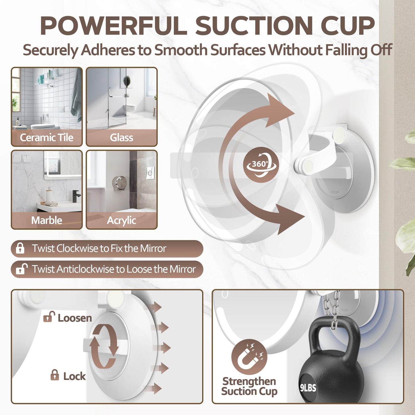 MOMOKUBA Magnifying Mirror with Light 30X, LED Bathroom Mirror with 3 Lighting Modes, 2-Sided 30x/1x Rotation Wall Mounted Makeup Mirrors, Rechargeable Mirrors with Lights and Suction Cup for Bathroom