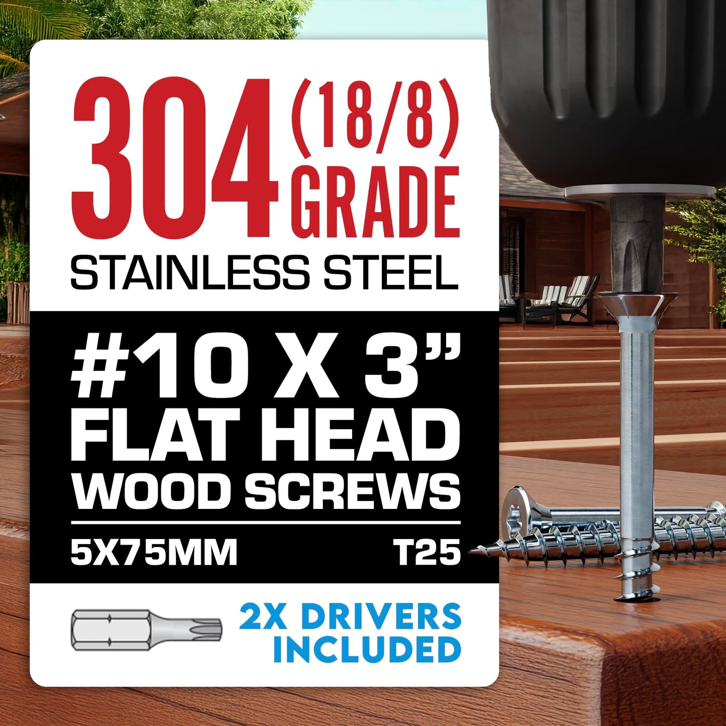 #10 x 3 Inch Stainless Steel Deck Screws 350 Pieces | T25 Star Torx Drive Flat Head | 304 Grade Stainless Steel Wood Screws High Corrosion Resistance by Allen's Trading Co. Eagle Claw Fasteners