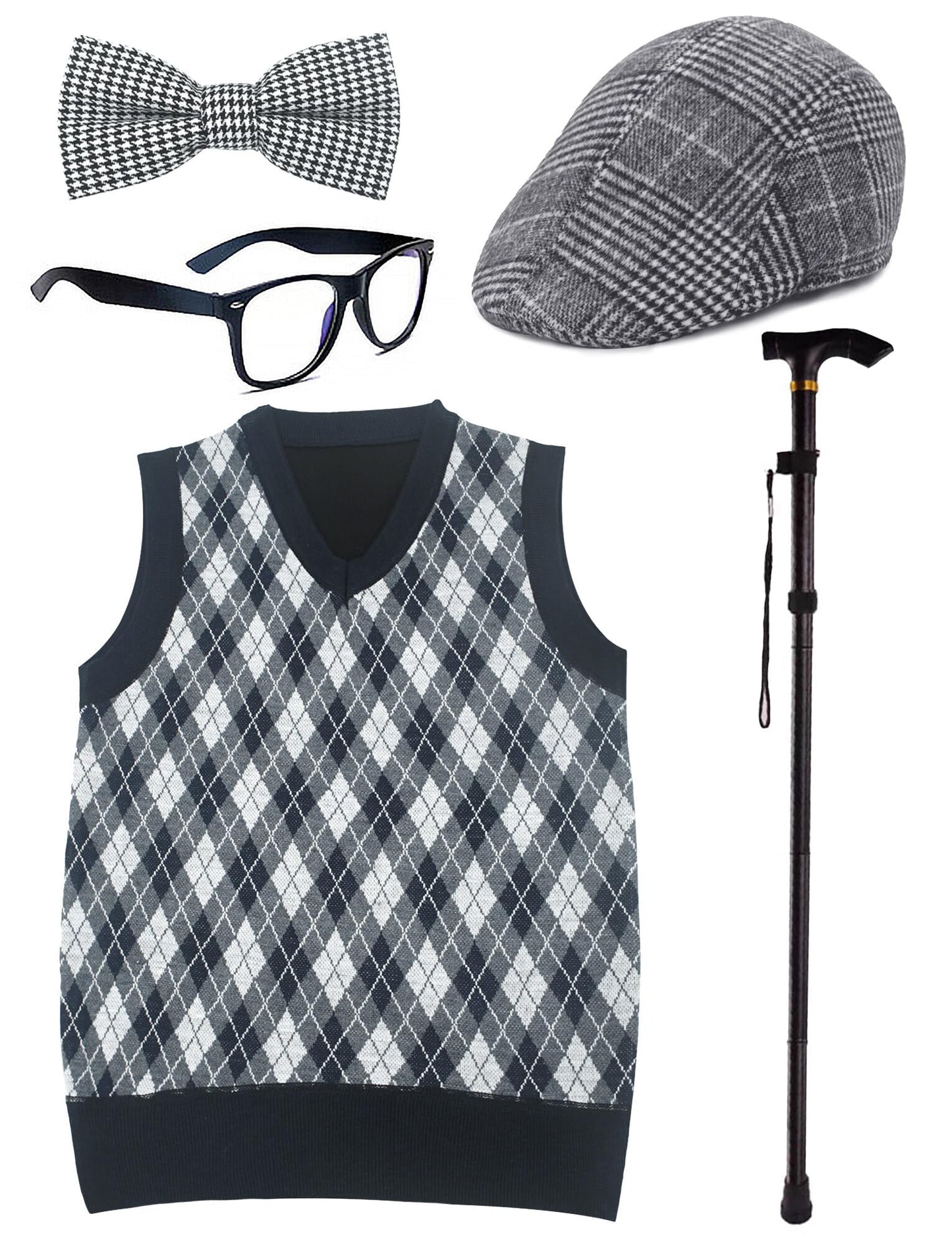 100th Days of School Costume for Kids Boys Old Man Costumes Hat Grandpa Vest Halloween Dress Up Outfit Set for School Party