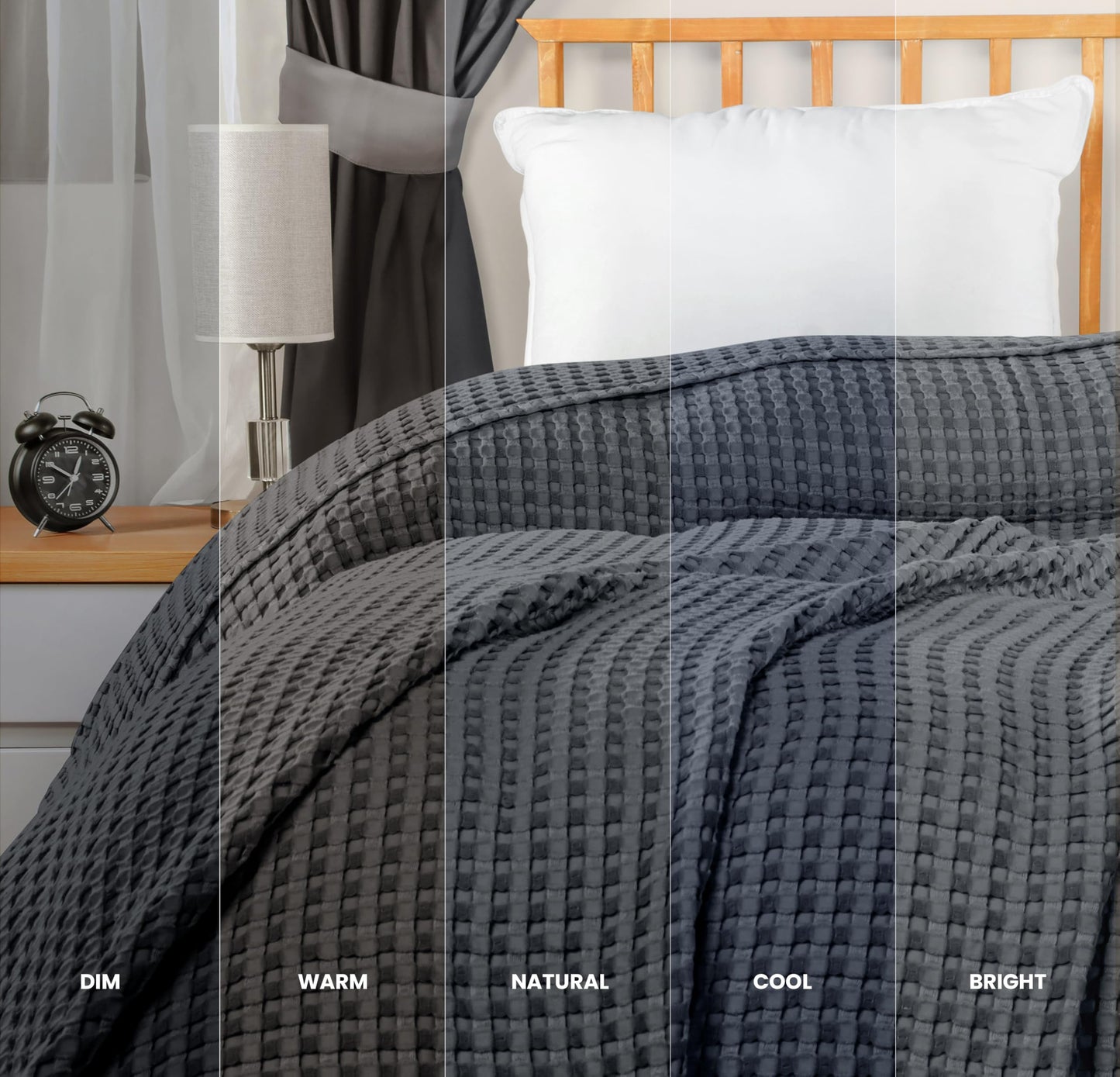 Utopia Bedding 100% Cotton Waffle Weave Blanket Queen Size for Bed - Lightweight, Breathable Summer Blanket, Soft Cozy Gift for Mother’s Day Home Decor (Charcoal, 90x90 Inch)