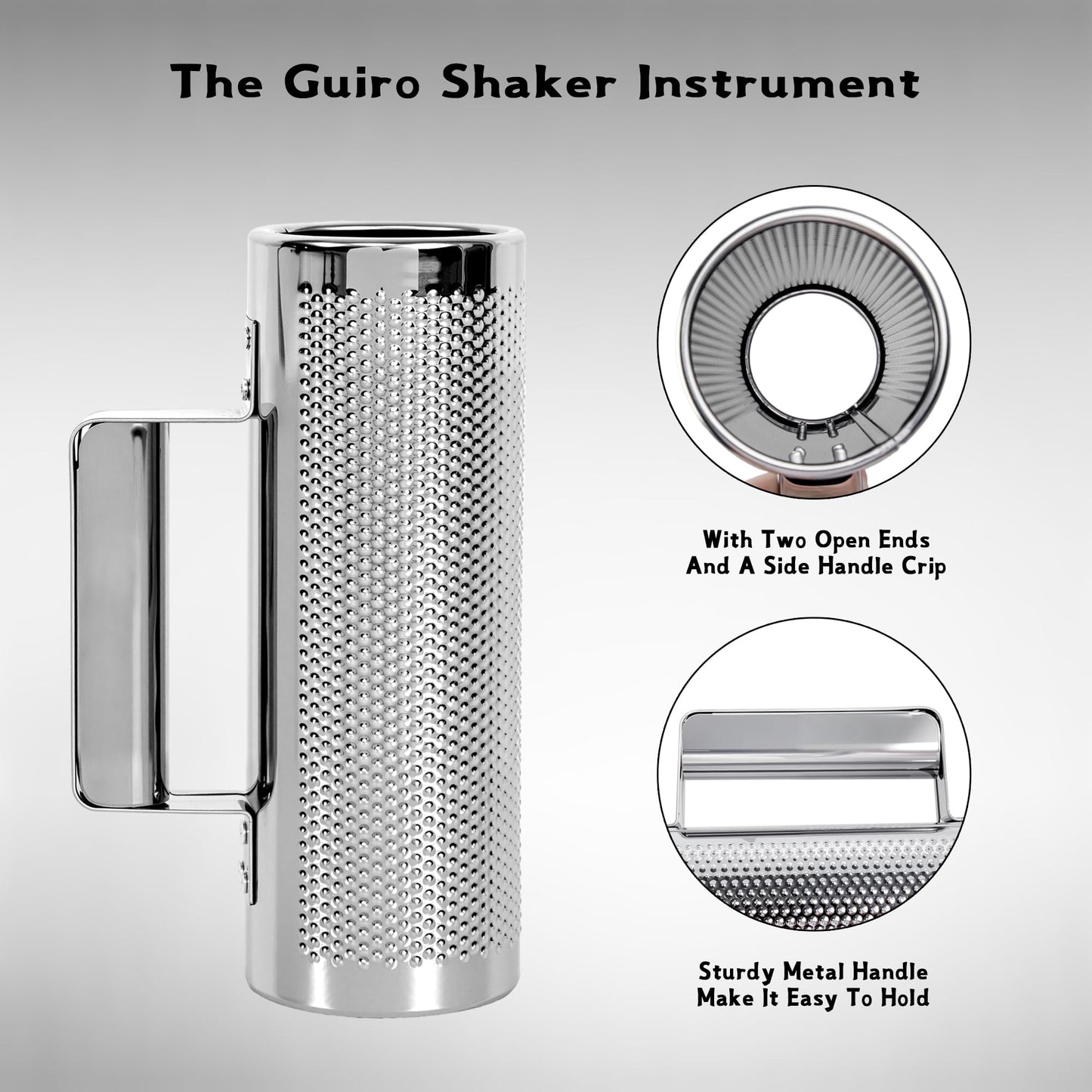 YAYUZEST Guiro Shaker Stainless Steel Percussion Guiro Musical Instruments with Scraper (6" x 12")