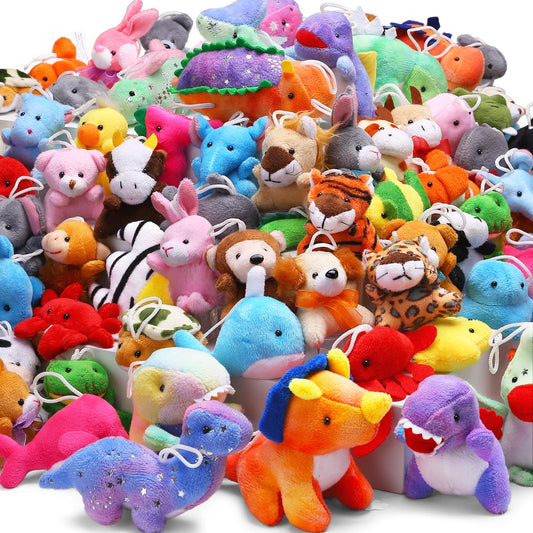 72 Pack Mini Stuffed Animal, Assorted Plush Toy (Dinosaur, Zoo, Ocean), Party Favors for Kid, Perfect for Claw Machine Filler, Goody Bag Stuffers, Keychain, Carnival Prizes, Classroom Reward Gift Bulk