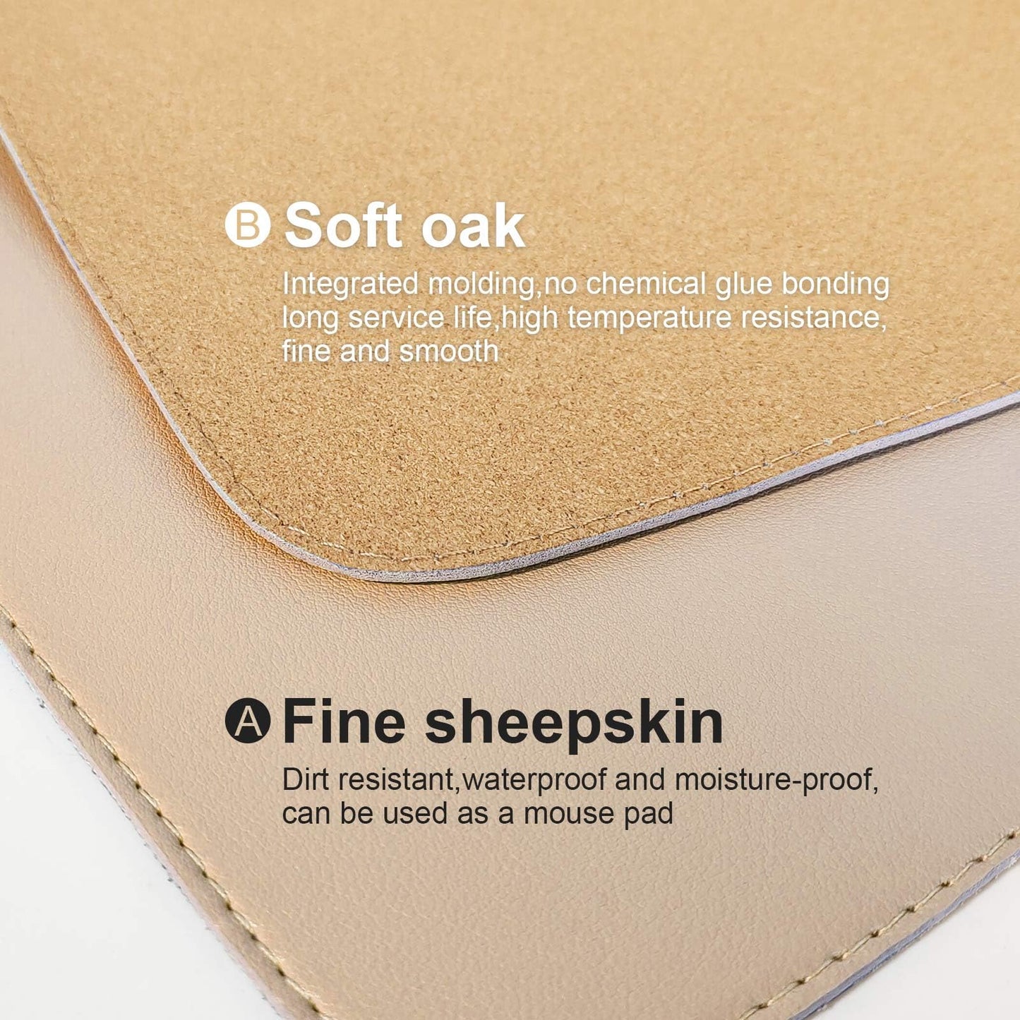DAWNTREES Dual Sided Desk Mat,Khaki Leather Desk Pad,47.2''x23.6'',Cork Desk Mat Protector,120x60cm Extra Large Mouse Pad,Desk Writing Pad for Office and Home
