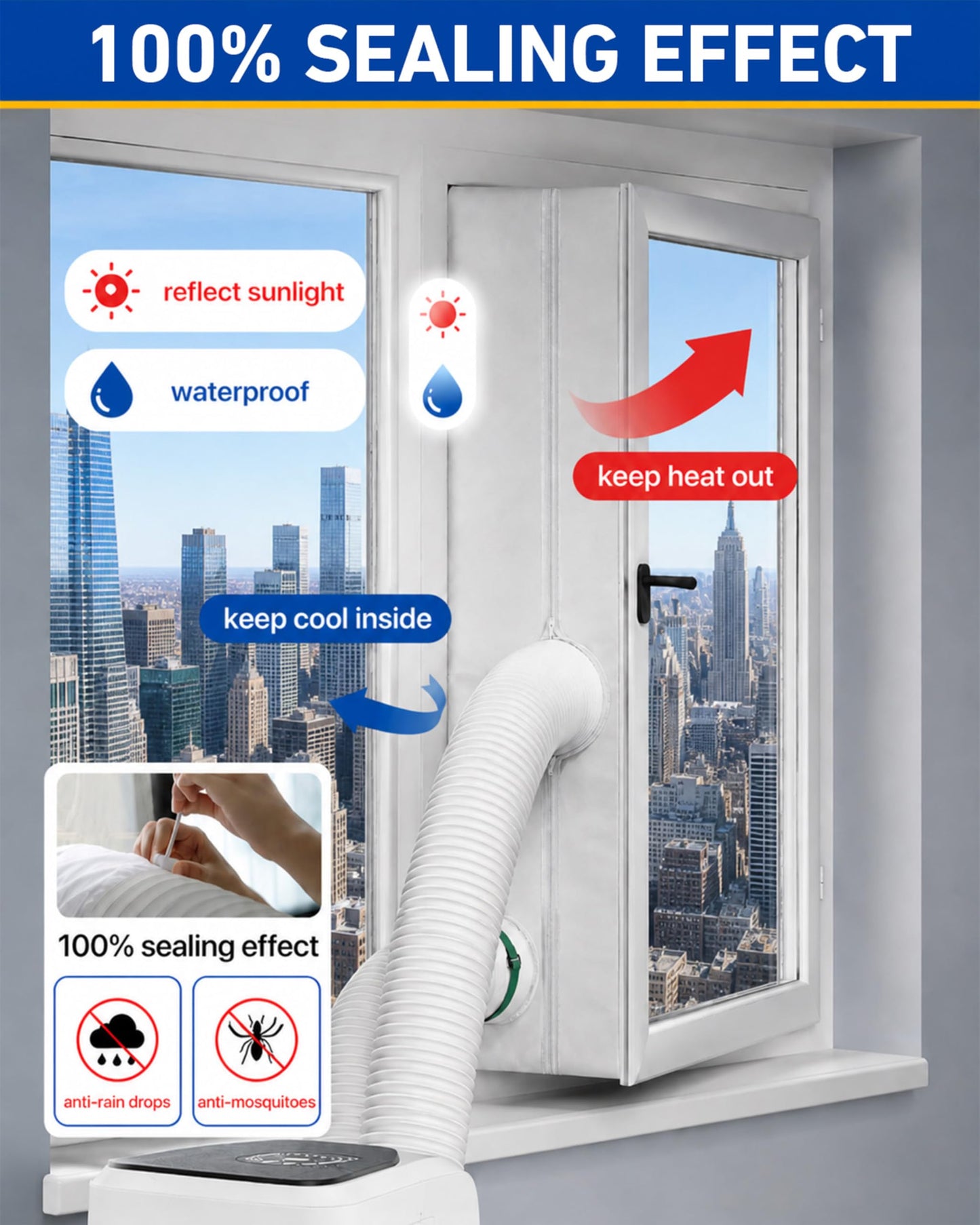 COVERTIFY Portable Air Conditioner Window Kit, Universal Heavy Duty Window Seal for Portable Air Conditioner with Adjustable Zipper, No Drill AC Unit Windows Kit - Max 157" L