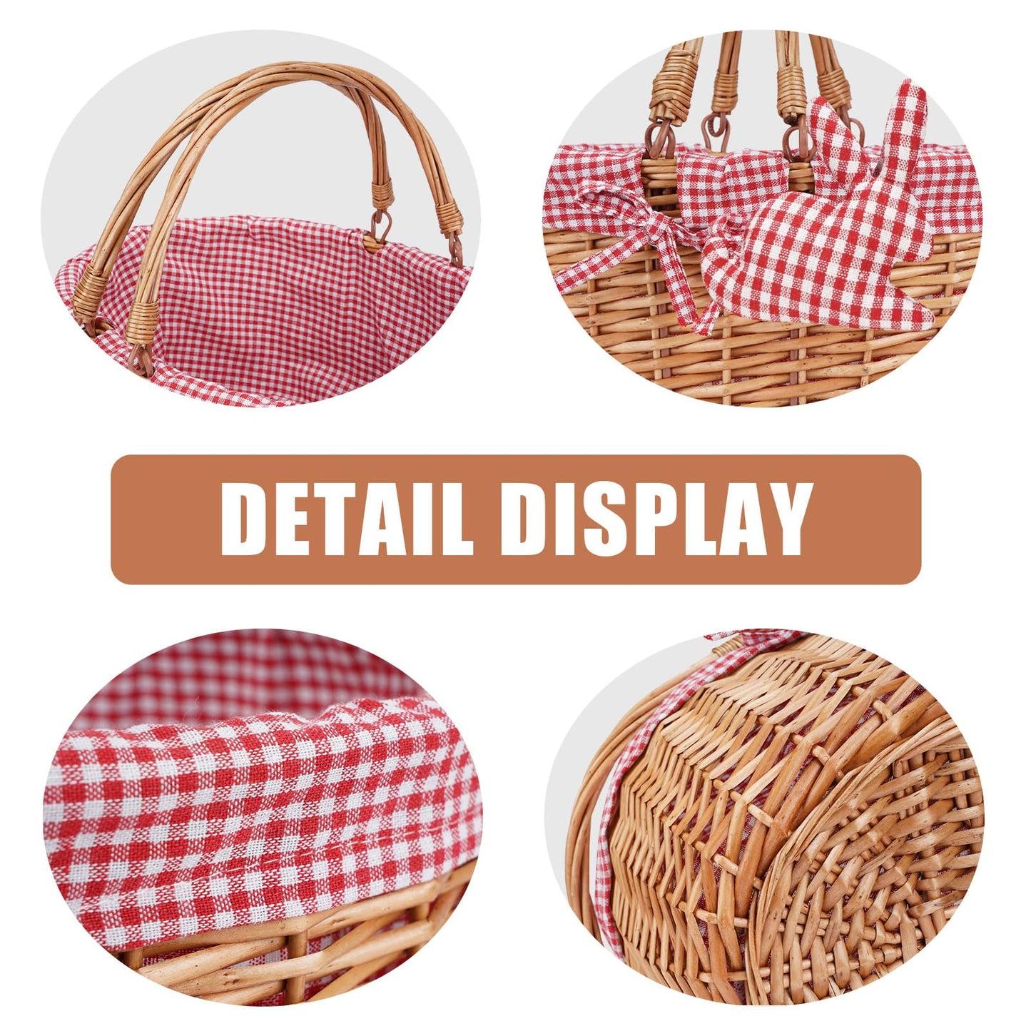 G GOOD GAIN Wicker Picnic Basket with Double Folding Handles,Willow Picnic Hamper,Natural Hand Woven Easter Basket,Easter Eggs and Candy Basket,Bath Toy and Kids Toy Storage,Gift Packing Basket.Red
