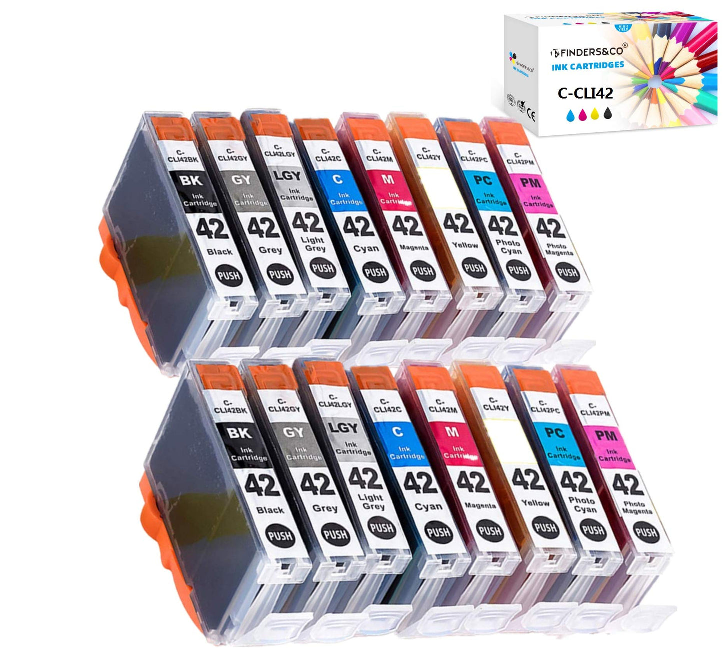 16-Pack Cli-42 Ink Cartridge Replacement for Canon Pixma Pro-100 Pro-100S Printer (2BK 2C 2M 2Y 2PC 2PM 2GY 2LGY)