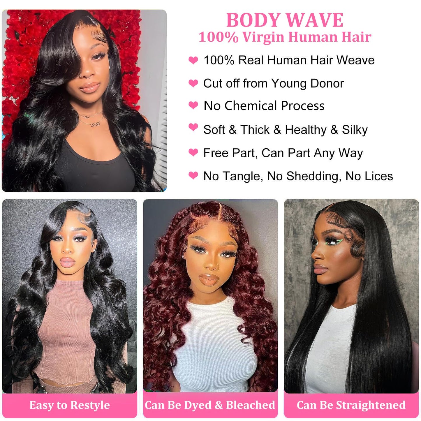Body Wave Human Hair Bundles 14 16 18 Inch 10A Brazilian Virgin Human Hair Extensions for Women 100% Unprocessed Weave 3 Bundles Rallonge Cheveux Humain Natural Black