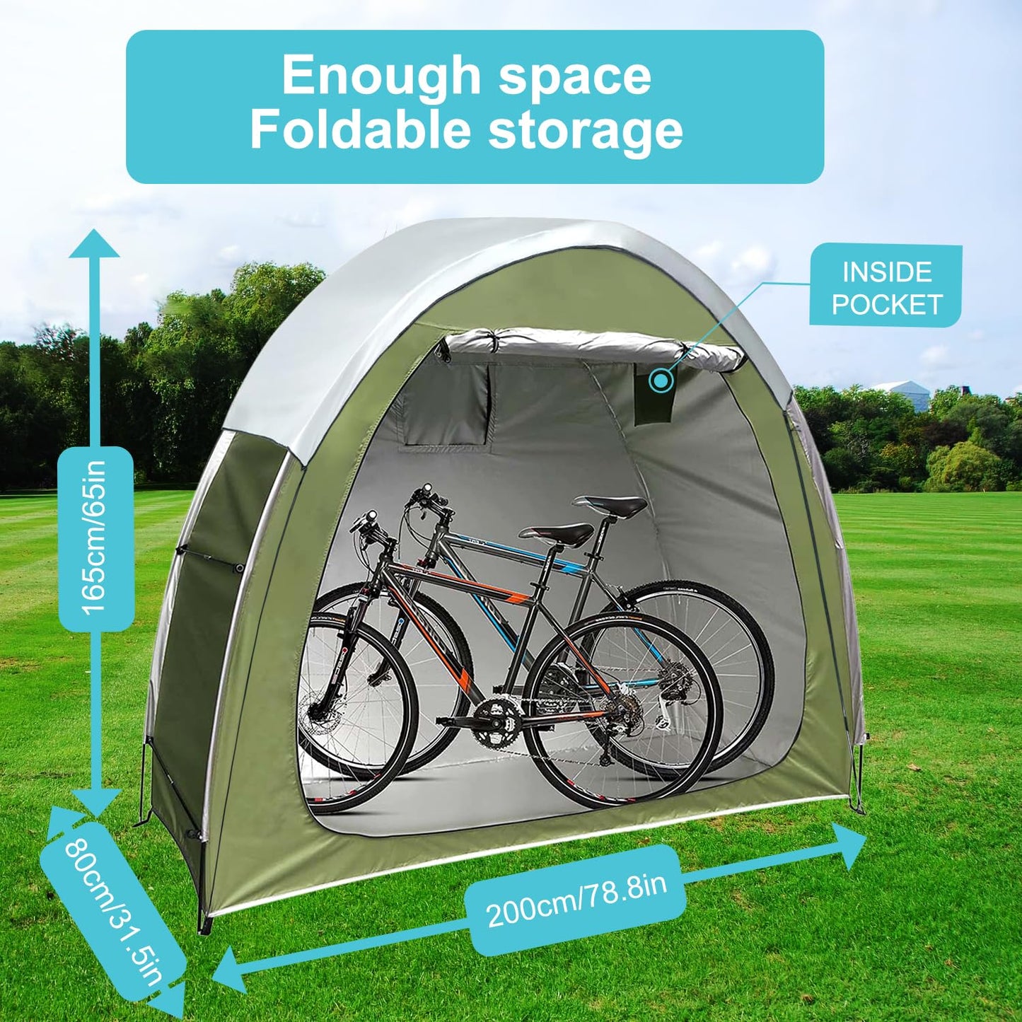 Bike Storage Tent Portable & Waterproof Bicycle Shed for 2 Bikes with Rain Cover, Heavy Duty Outdoor Bike Shelter Cover Backyard Storage