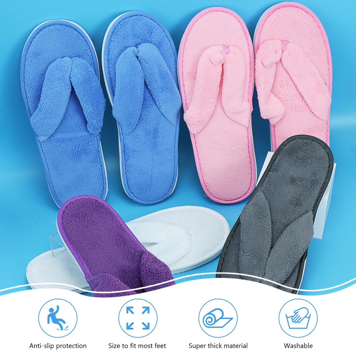 10 Pairs Flip Flop Spa Slippers, Coral Fleece Thong Slipper Open Toe House Slippers for House Guest Hotel Travel