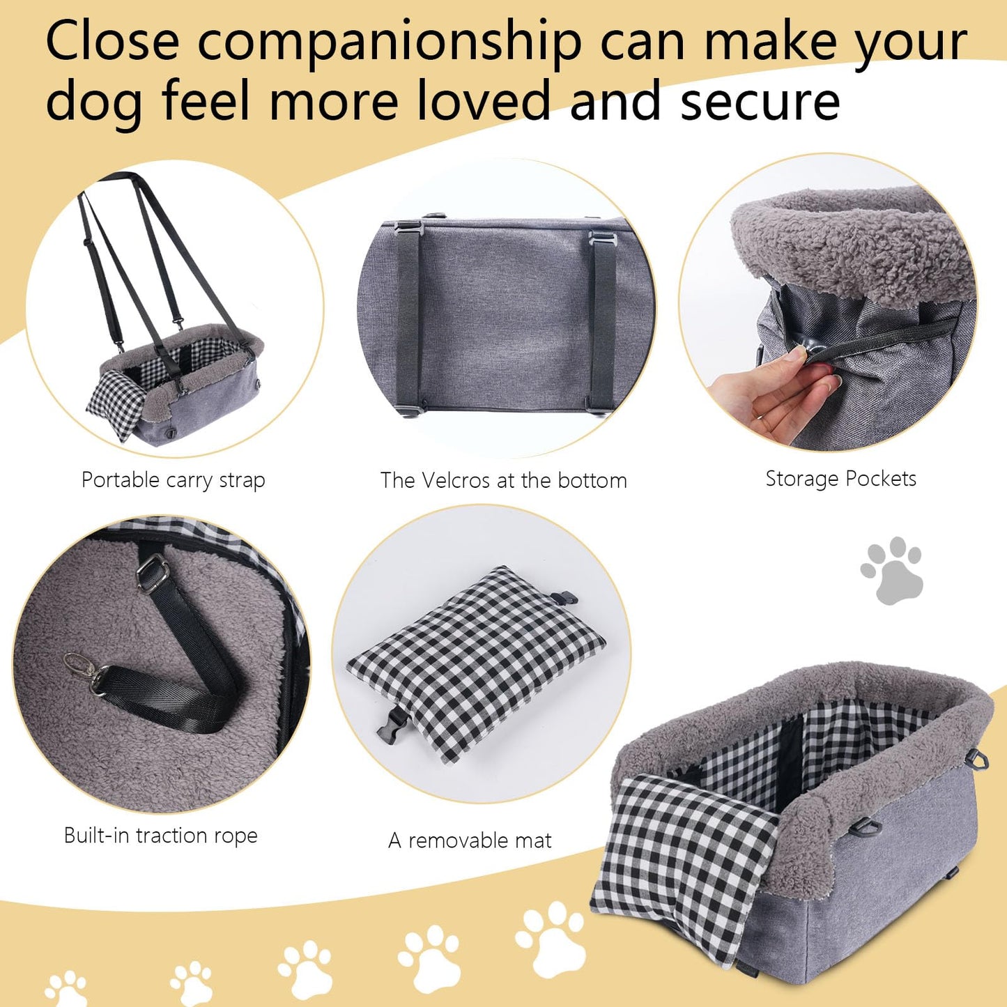 Console Small Dog Car Seat, Metal Frame Support Pet Car Seat, Soft Padded Upgraded Pet Portable Safety Booster Seat with Removable Headrest, Small Dog Car Console Safety Seat (Dark Gray)