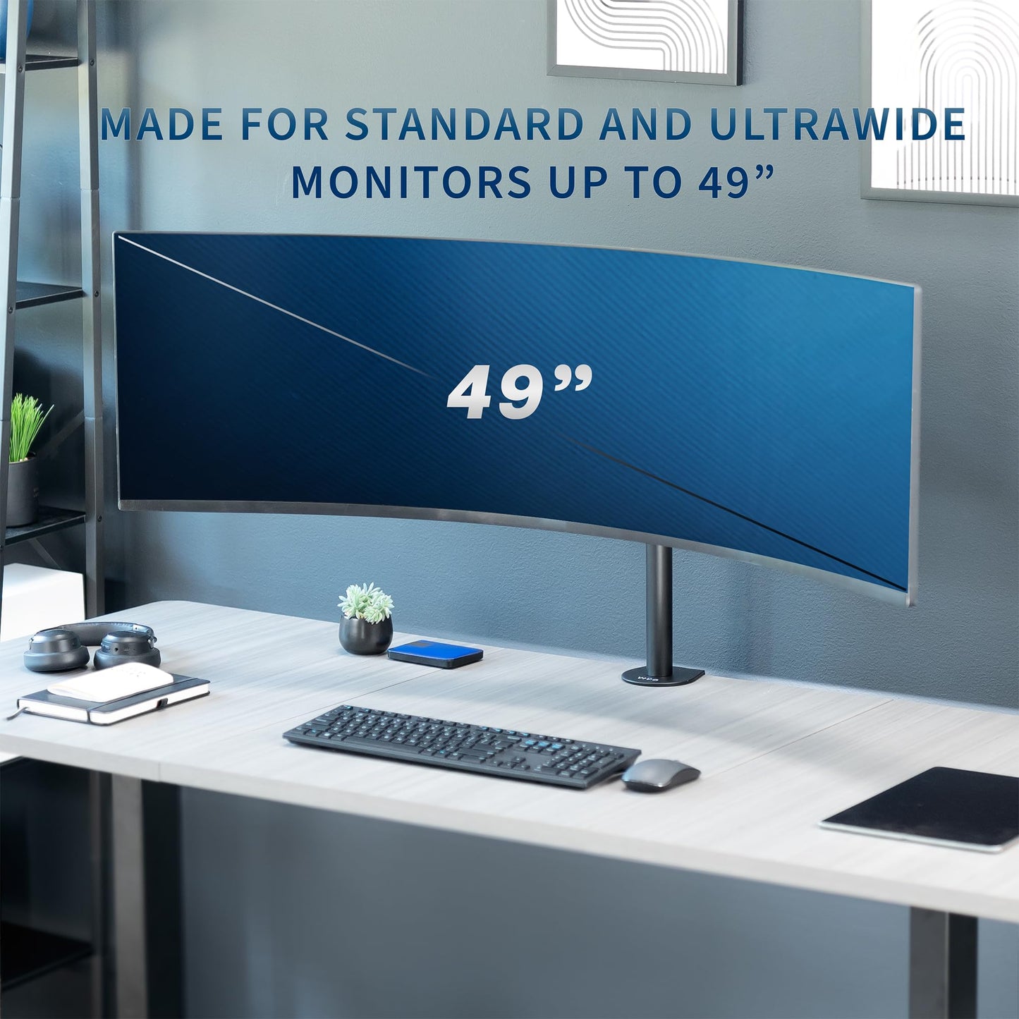 VIVO Clamp-on Single Ultra Wide Monitor Desk Mount, Low Profile Heavy Duty Adjustable Stand for 1 Ultrawide Screen up to 49 inches, 20kg Capacity, Black, STAND-V100C