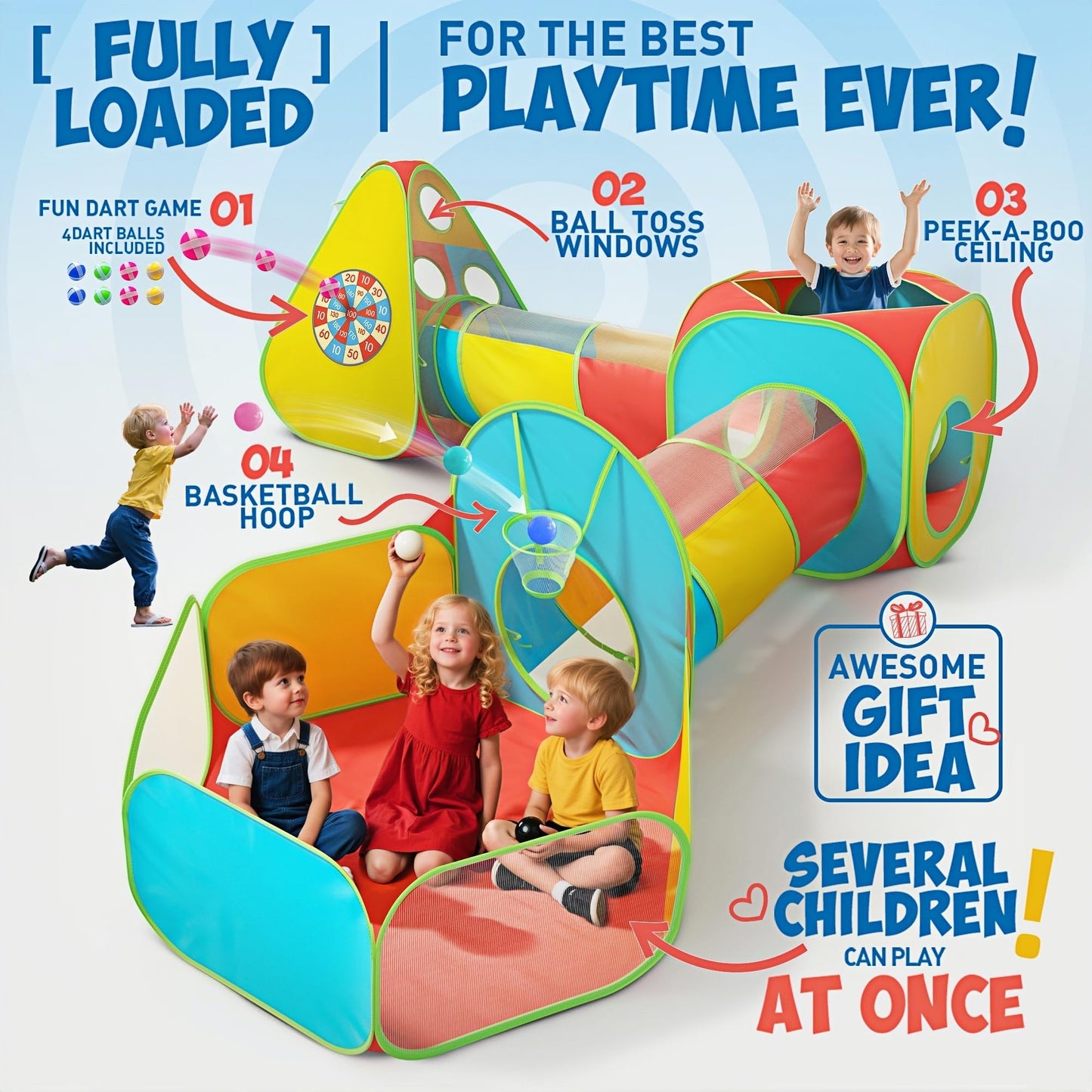 5Pack Kids Play Tent,Foldable Pop Up Tents with Carry Bag, Outdoor Playhouse with Crawling Toys & Play Tent (5 Pack Play Tent)