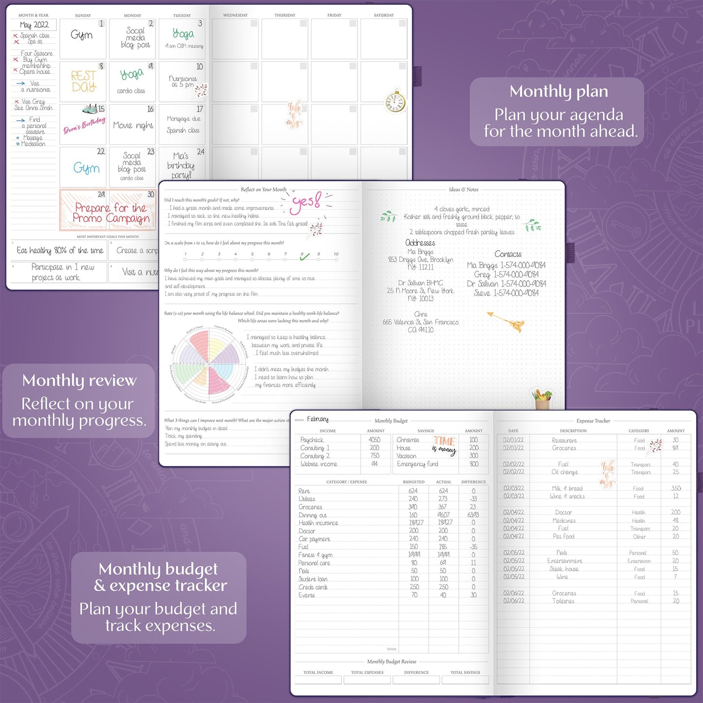 Legend Hourly Planner PRO Premium – Large Undated Schedule Planner with Time Slots – Personal & Work Organizer for Daily, Weekly & Monthly Planning – Time Management Planning – A4 Size (Purple,