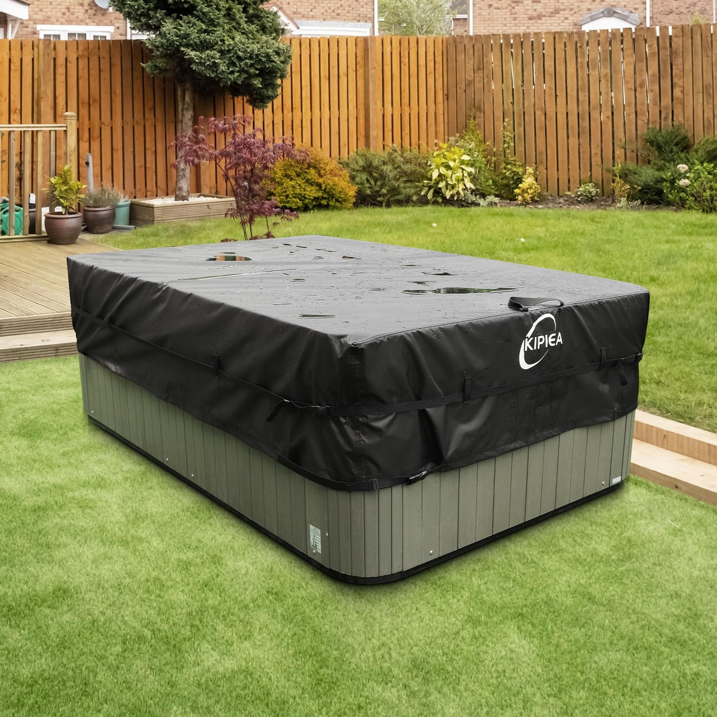 Kipiea Waterproof Square Hot Tub Cover Protector, Heavy Duty Polyester SPA Cover UV Protection Cover for Hot Tub (93" L x 93" W x 20" H)