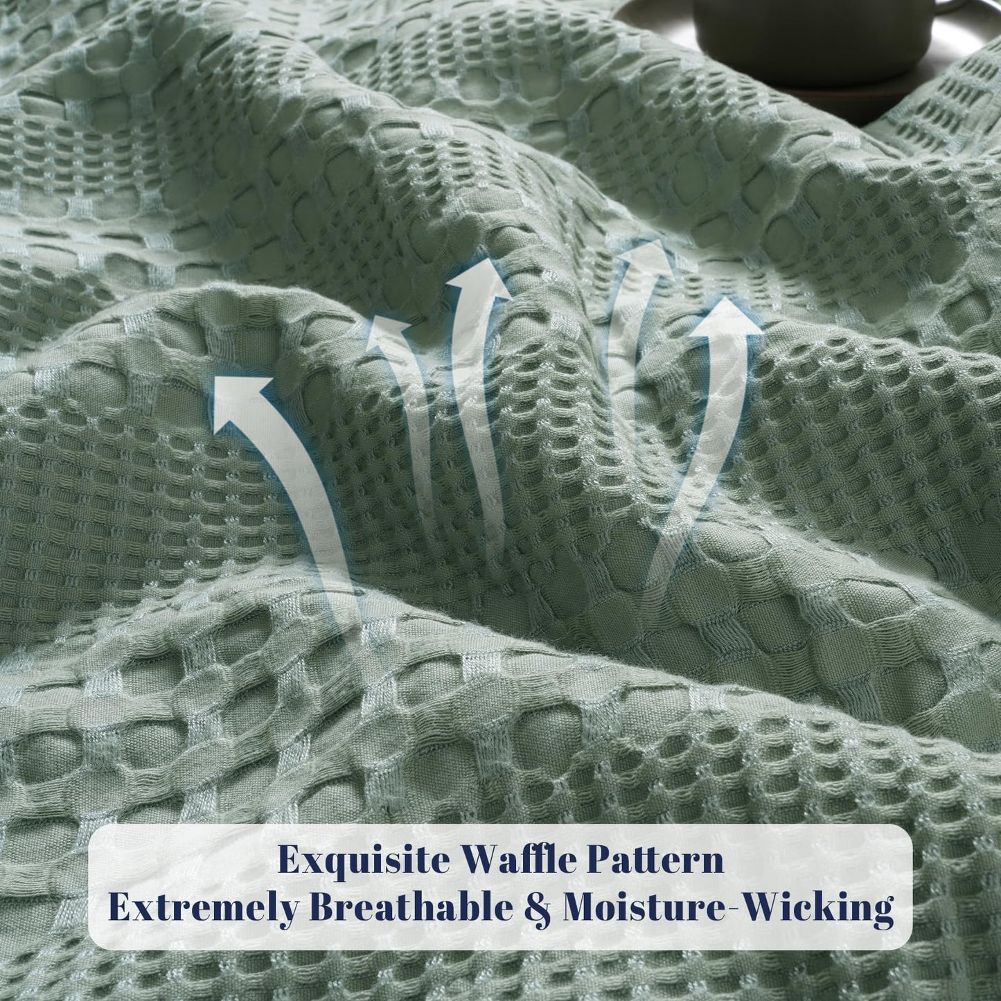 PHF Cooling Waffle Blanket King Size, Lightweight 60% Rayon Derived from Bamboo & 40% Cotton Breathable Summer Blanket for Hot Sleepers, Soft and Luxury for Bed Couch and Sofa, 104"x90", Sage Green