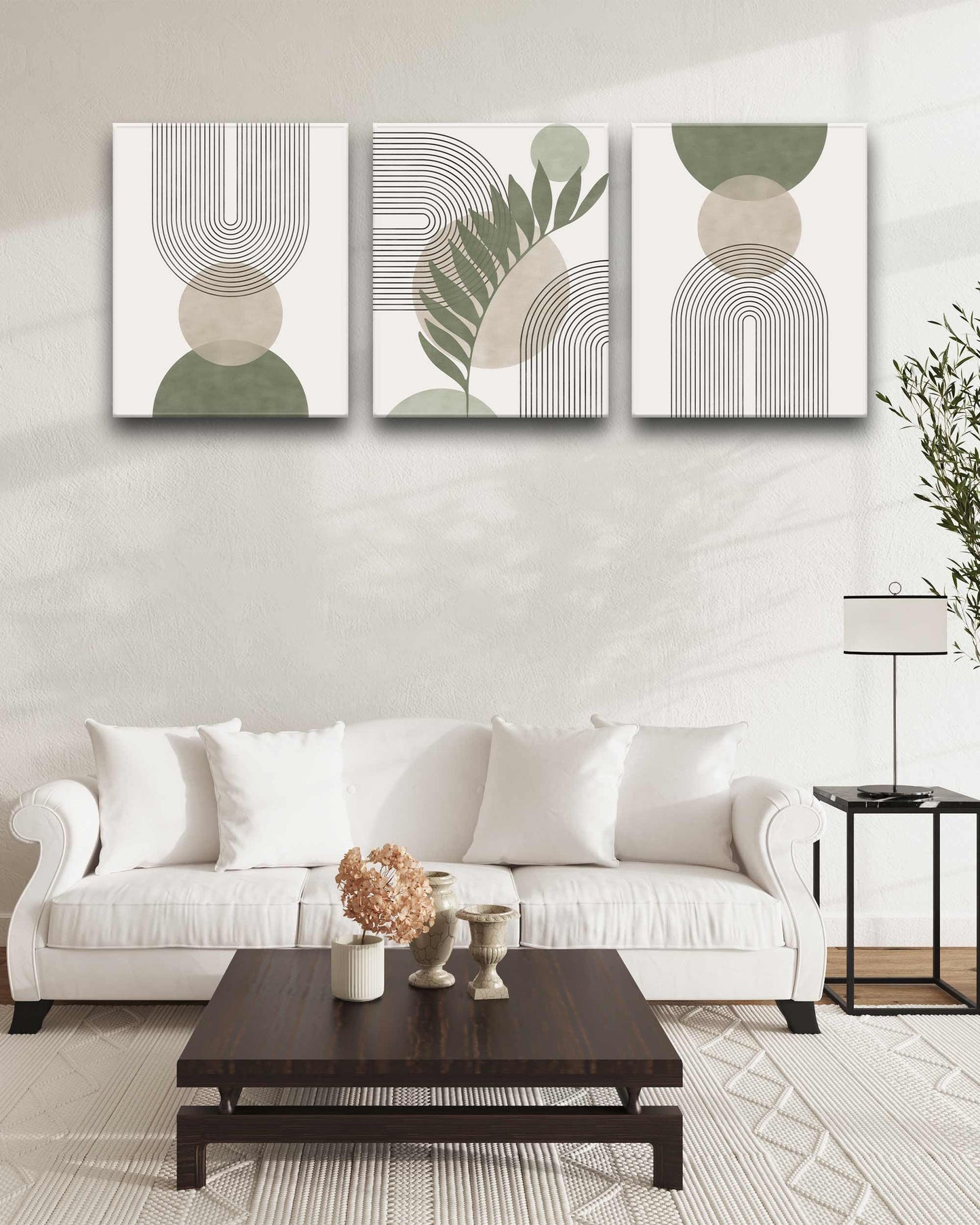 HesenDot Sage Green Boho Wall Art,30x40CM Framed Canvas Posters Prints,Minimalist Wall Decor Pictures,Mid-Century Modern Wood Framed Abstract Printing for Living Room Bedroom Bathroom Office,Set of 3
