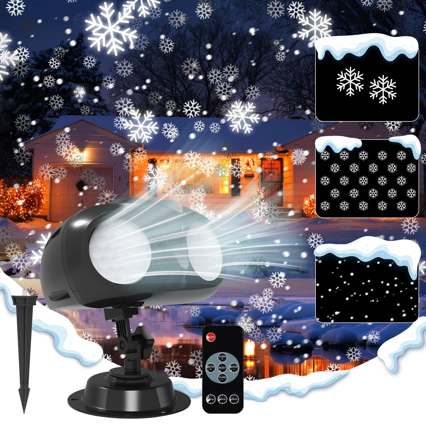 Christmas Snowflake Projector Lights Outdoor, Upgraded Owl Shape Snowfall Lights Projector with Remote, IP65 Waterproof Landscape Light for Xmas Holiday Wedding Indoor Garden Patio Party (Black)