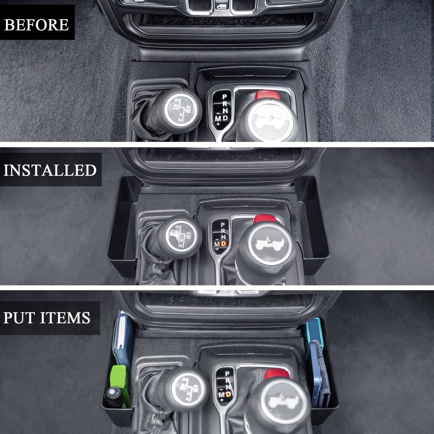 Center Console Gear Shift Organizer Tray Compatible with Jeep Wrangler JL/JLU 2018-2023 2024 2025 and Jeep Gladiator JT Truck 2020-2022 2023 2024 2025 Storage Box Accessories (Not for JK/JKU)