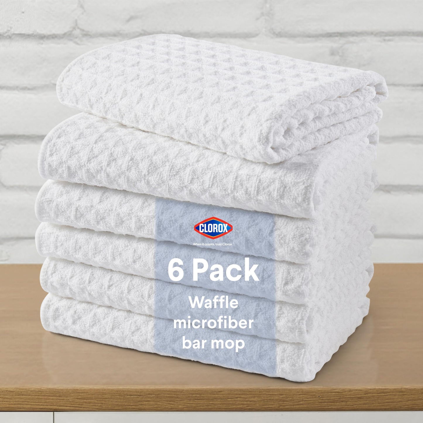 CLOROX Waffle Bar Mops - Microfiber Quick Dry Dishcloths - Absorbent Multipurpose Cleaning Cloths for Restaurants, Kitchen, Bathroom, Hotel - 16" x 19" - White 6 Pack