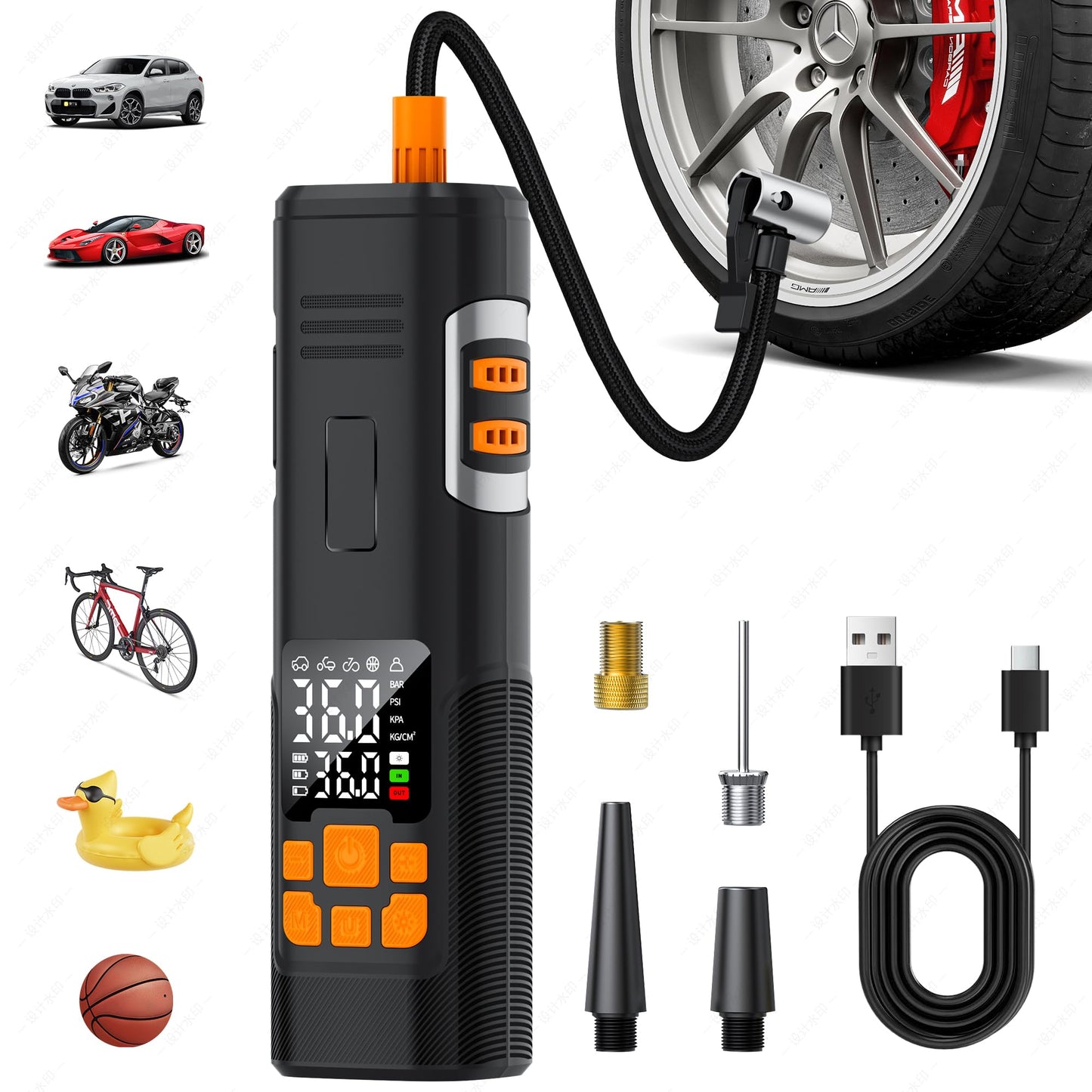 2026 Upgraded Tire Inflator Portable Air Compressor,150 PSI Portable Tire Inflator with AI Auto Stop, Digital Pressure Gauge & LED Light, 8X Faster Air Pump for Car Tyres, Motorcycle, Bicycle, Ball