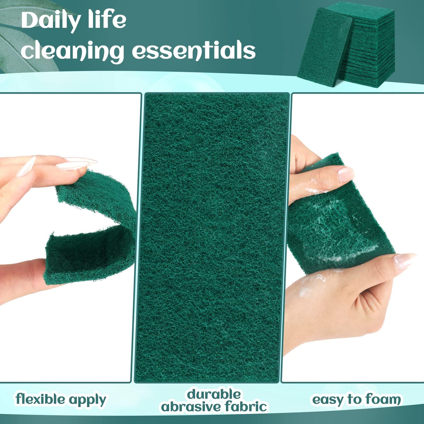 Hoolerry 100 Pcs Heavy Duty Scouring Pads Non Scratch Household Scrub Pads for Cleaning Reusable Pan Scrubber Anti Grease Green Scrubbing Pads for Dish Kitchen Metal Grills, Green, 4.3 x 3 x 0.3 Inch