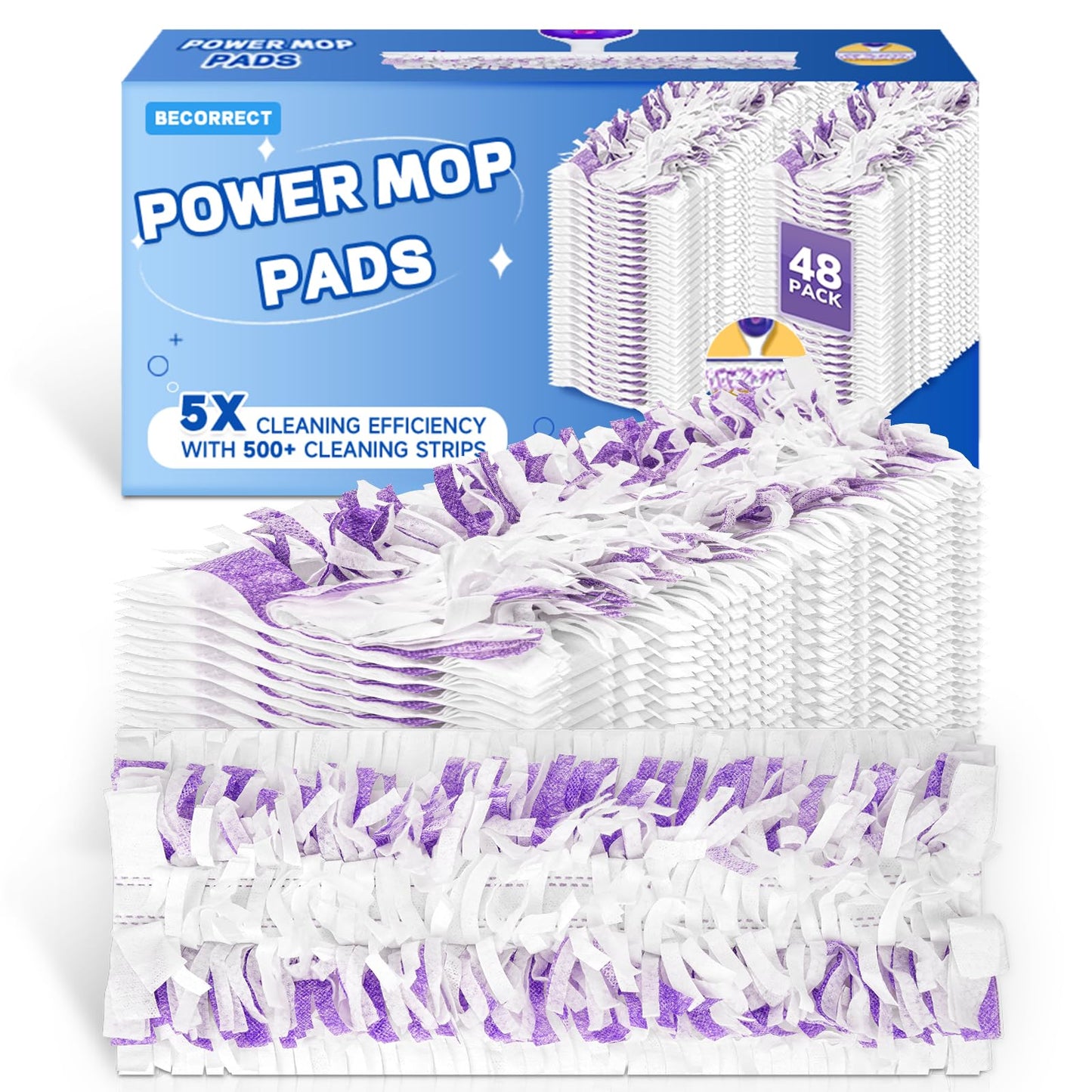 48 Pack Disposable Power Mop Pads Refills for Swiffer Power Mop Pads, 5X Cleaning & Unscented 14-Layer Thickened Multi-Surface Replacement Mopping Refills Pads for Floor Surface Cleaning
