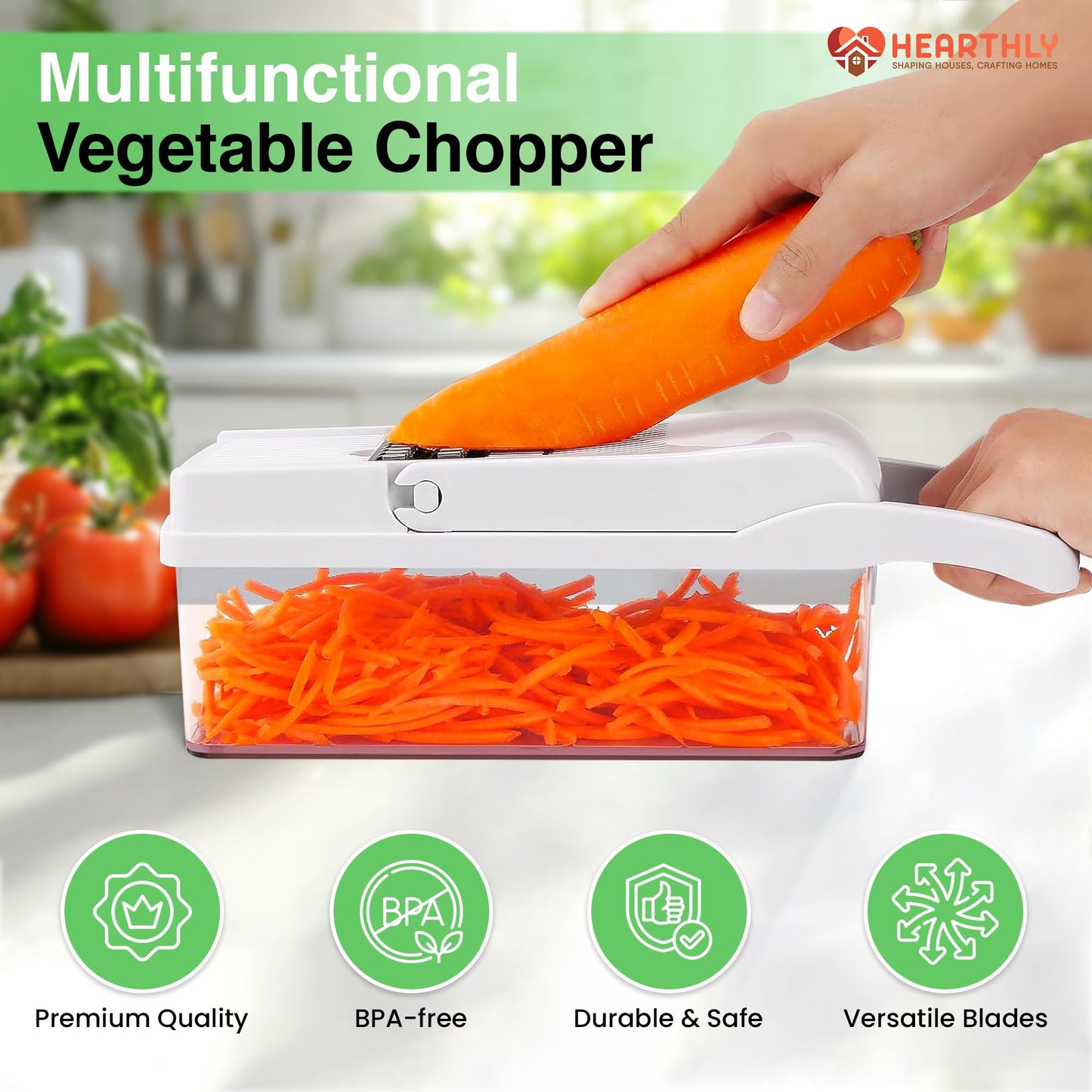 22-in-1 Safety-Locked Vegetable Chopper with 13 Stainless Blades - BPA-Free Vegetable Slicer & Onion Chopper – Meal Prep Veggie Chopper & Mandoline Slicer with Storage (White)
