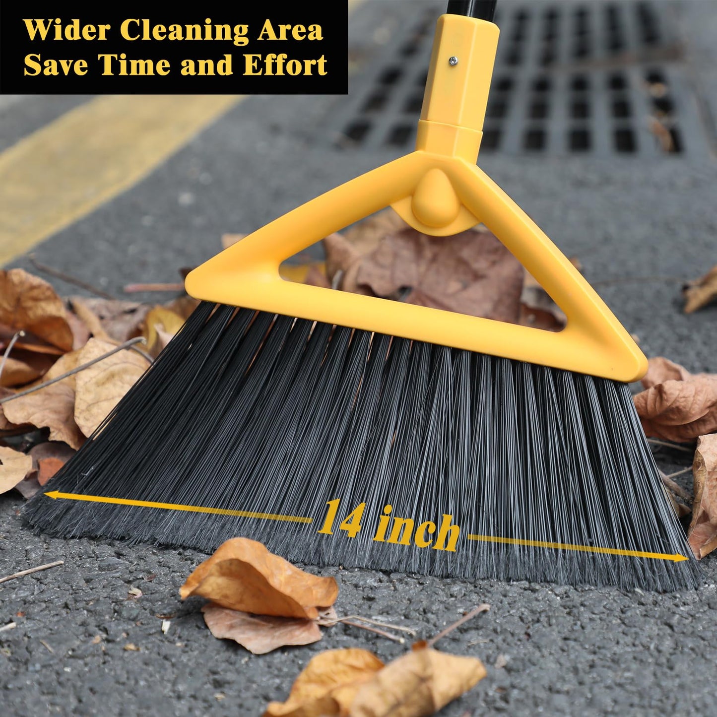 PUTNATRUE Heavy Duty Commercial Broom, Upgraded Angle Broom for Sweeping Indoor and Outdoor, Perfect Yellow Broom of Kitchen, Garage and Courtyard, Livingroom