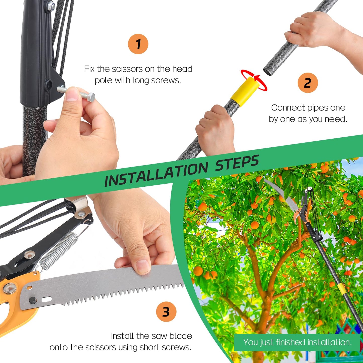 Pruning Pole Saws for Tree Trimming 12 Ft, Manual Tree Trimmer Long Handle Pruner, Tree Pruner with Extendable Pole, Trimmer Pole Saw Tree Pruner with Sharp Steel Blade for High Branches Trimming