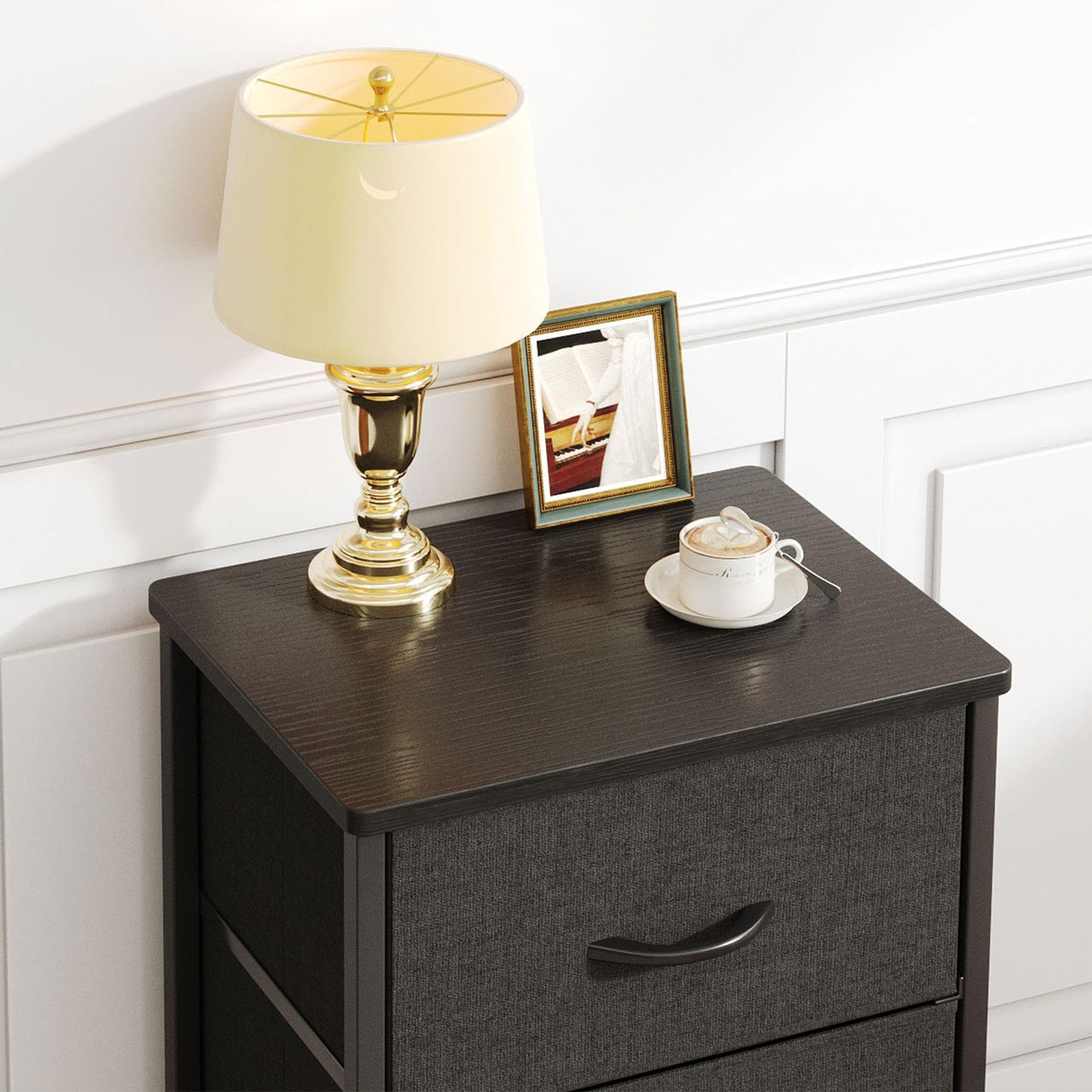 Vermess Nightstand, Small Dresser, Bedside Furniture, Night Stand End Table with 3 Storage Drawers for Bedroom, Black