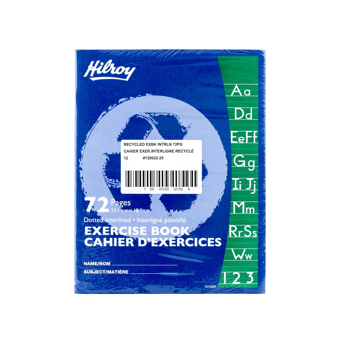 Hilroy Recycled Stitched Exercise Book, Dotted Interlined with Margin, 72 Pages/36 Sheets, 7-1/8” (180 cm) x 9-1/8” (23.1 cm) Sheet Size, Purple Cover, 1 Case of 24 Books (12152R)