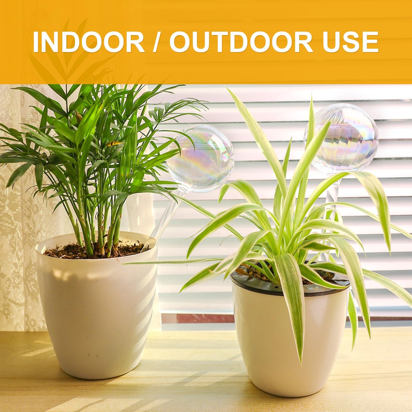KiKiHeim 6Pcs Plant Watering Bulbs, Iridescent Glass Self Watering Spikes Planter Insert, Hand Blown Automatic Water Globes for Indoor Outdoor Plants
