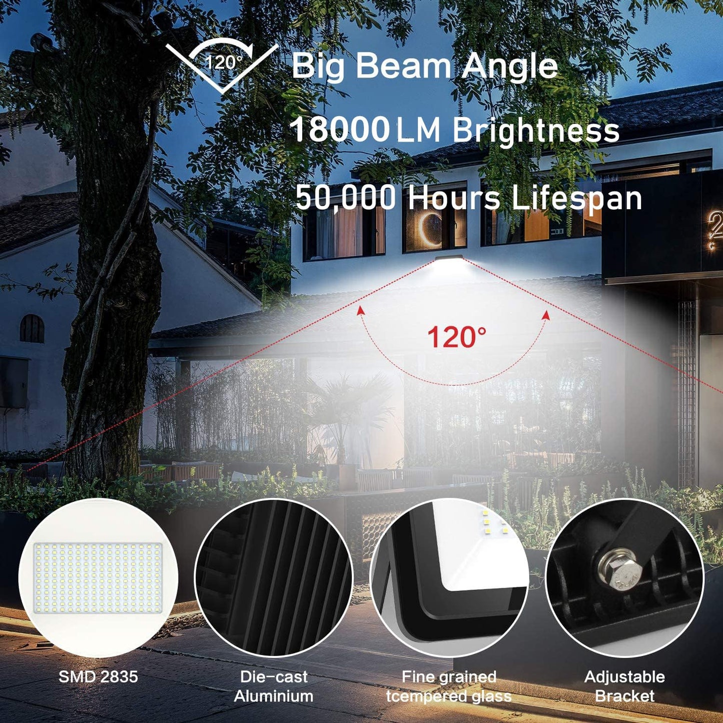 Gopretty 150W LED Flood Light Bulbs 2 Pack, Outdoor Waterproof IP66, 6000K Daylight White, Exteriores Security Floodlights for Yard, Garden, Garage, Work Shop
