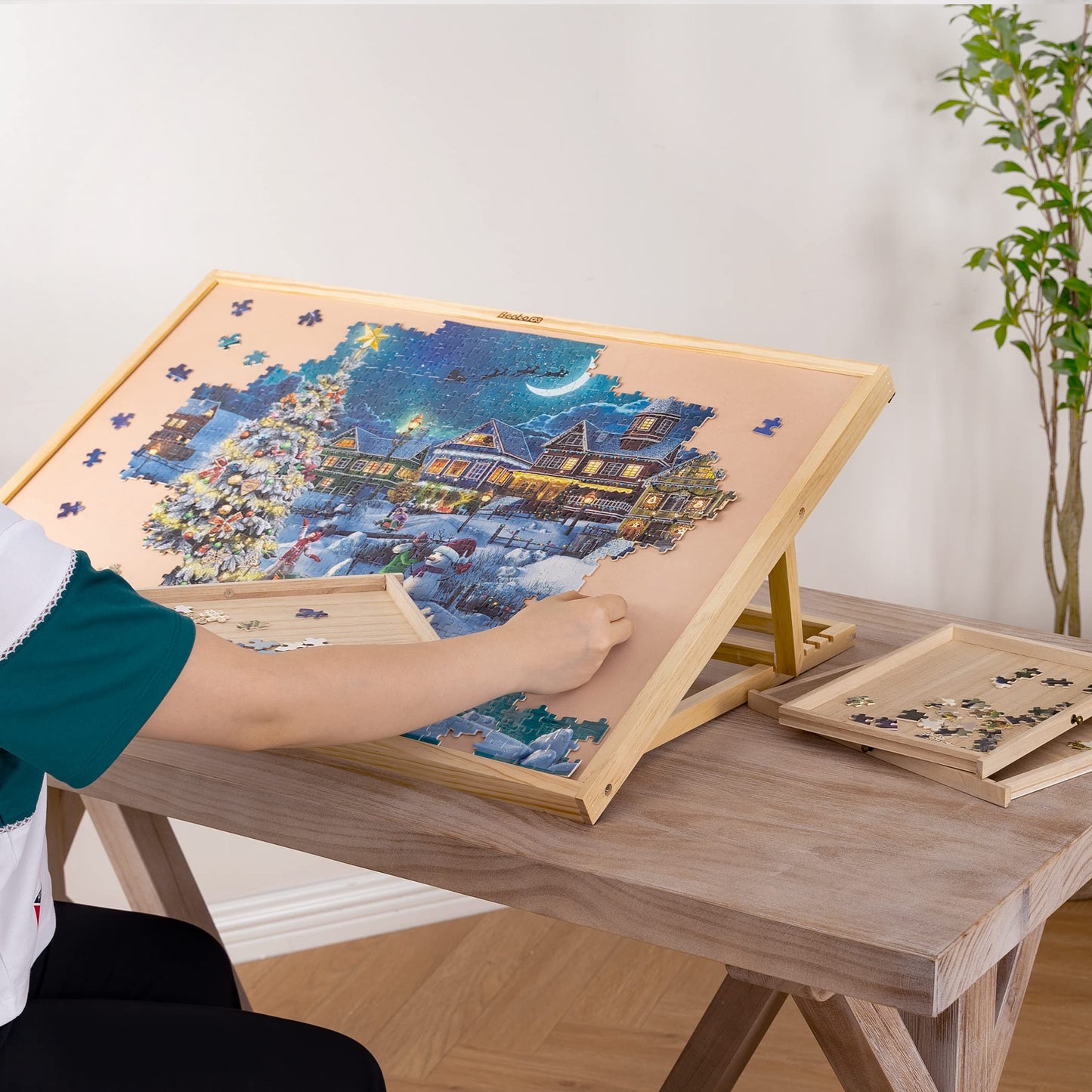 Becko Adjustable Wooden Puzzle Board with A Cover Jigsaw Puzzle Plateau Puzzle Easel for Adults and Kids for Puzzles Up to 1000 Pieces