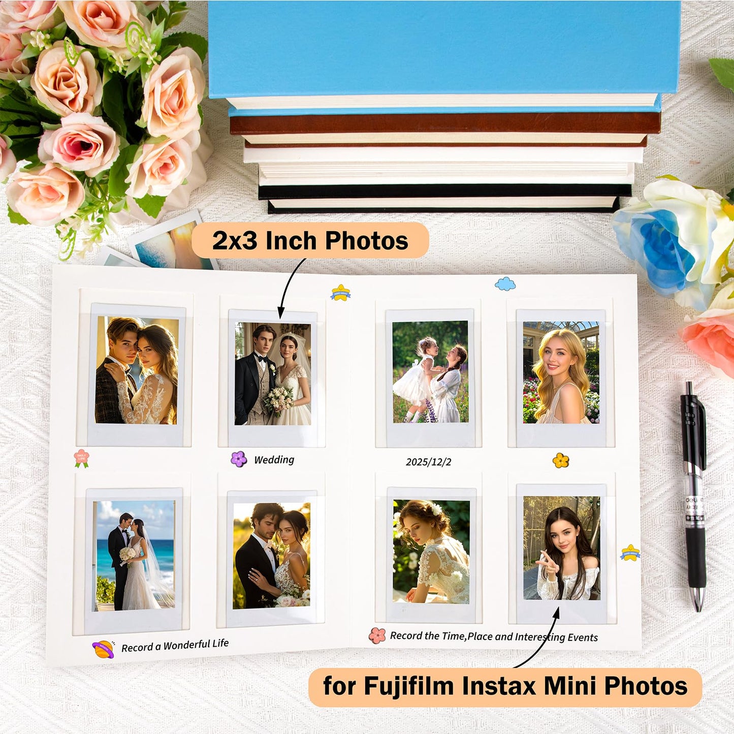 Ruibytree 128 Pockets Instant Mini Photo Album for 2x3 Pictures, Faux Leather Hardcover Fits Polaroid Photo Albums with Writing Space for Fujifilm Instax Mini Series Instant Film, White