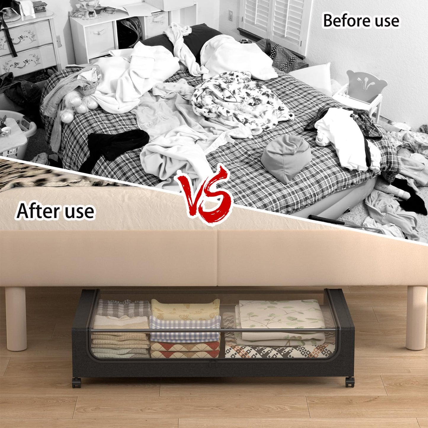 TRUORA 2 Pack Under Bed Storage with Wheels, XXL Underbed Storage Containers with Wheels, Clear Window, Easy Pull-out, Rangement Sous le Lit for Clothes, Blankets, Toys, Shoes and Books