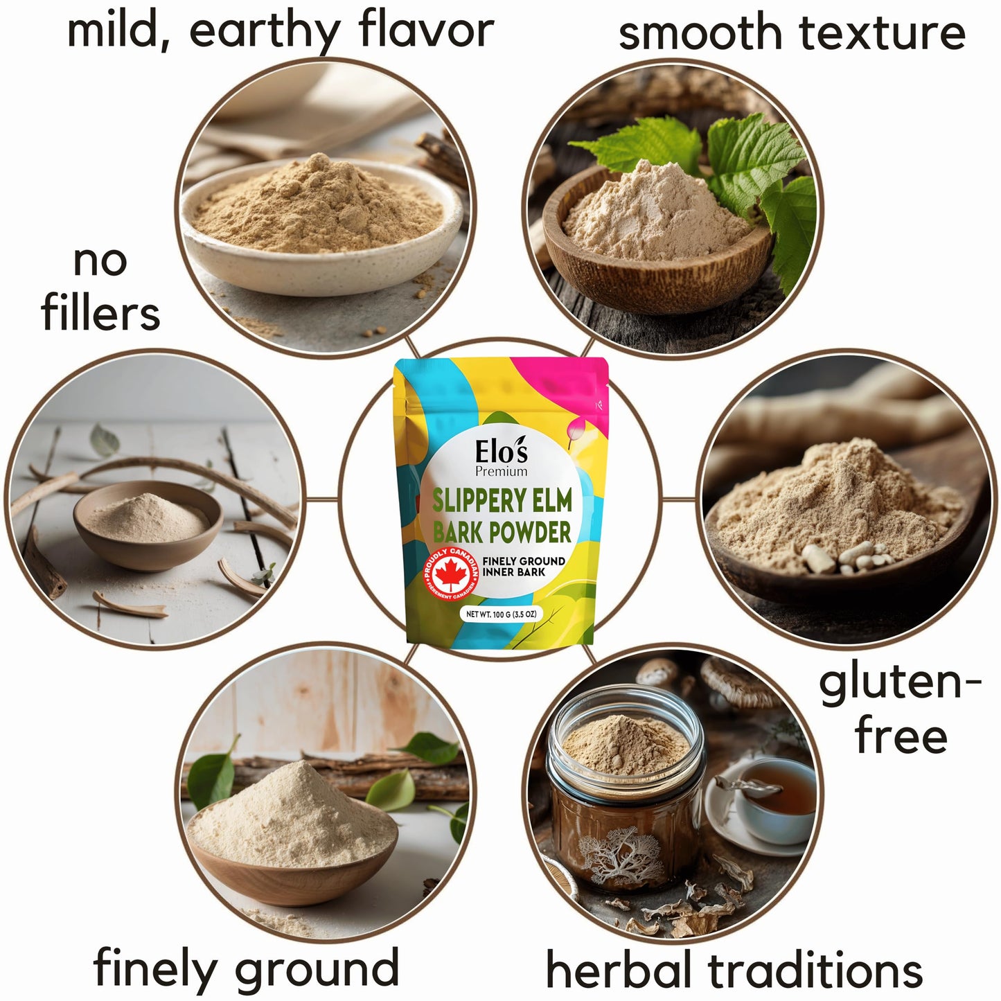 Slippery Elm Bark Powder 100g – Finely Ground Inner Bark for Herbal Teas, Capsules, and DIY Applications BY ELO’S PREMIUM