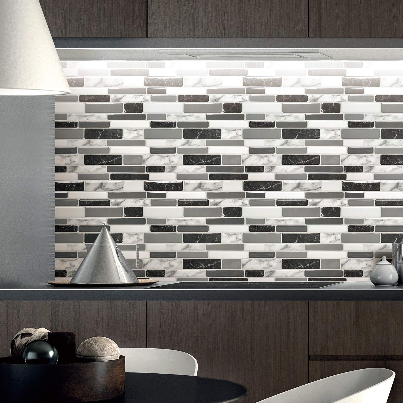 Art3d 10-Sheet Peel and Stick Wall Tile for Kitchen Backsplash, 12"x12", Grey Marble