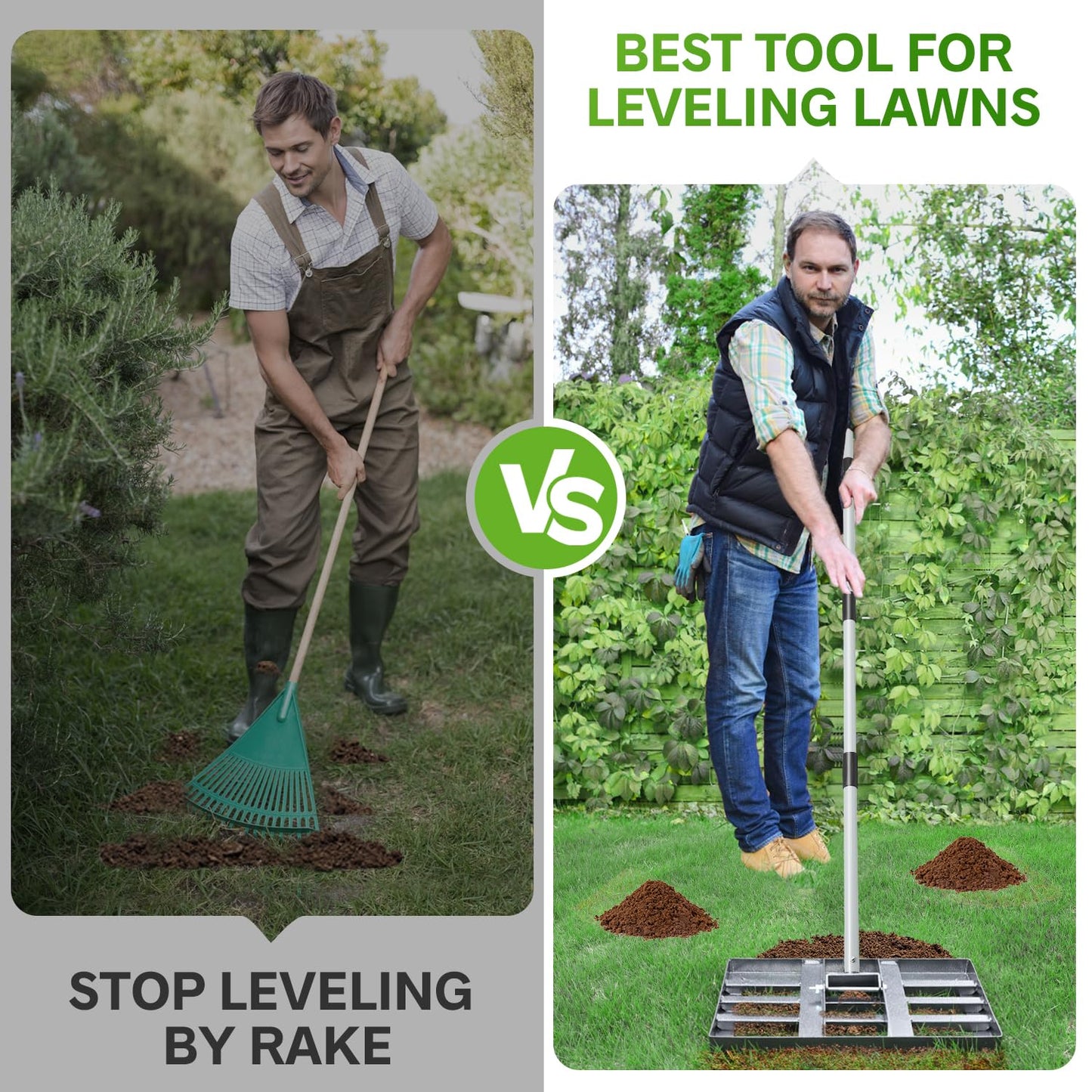 REAPALOT Lawn Leveling Rake, Lawn Leveler with Stainless Steel Long Handle, Heavy Duty Yard Level Tool for Leveling Soil, Dirt Or Sand Surfaces, Gardening Gloves Gift Included (17x10in)