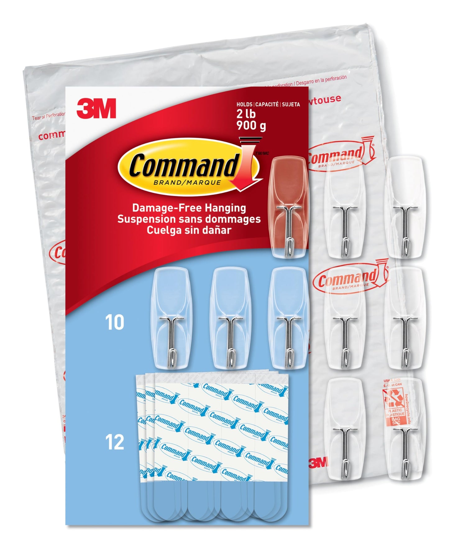 Command Medium Clear Wire Toggle Hooks,10 Wall Hooks and 12 Command Strips, Damage-Free Hanging with Adhesive, Great for Hanging, Organization and Storage, Holds up to 2 lb