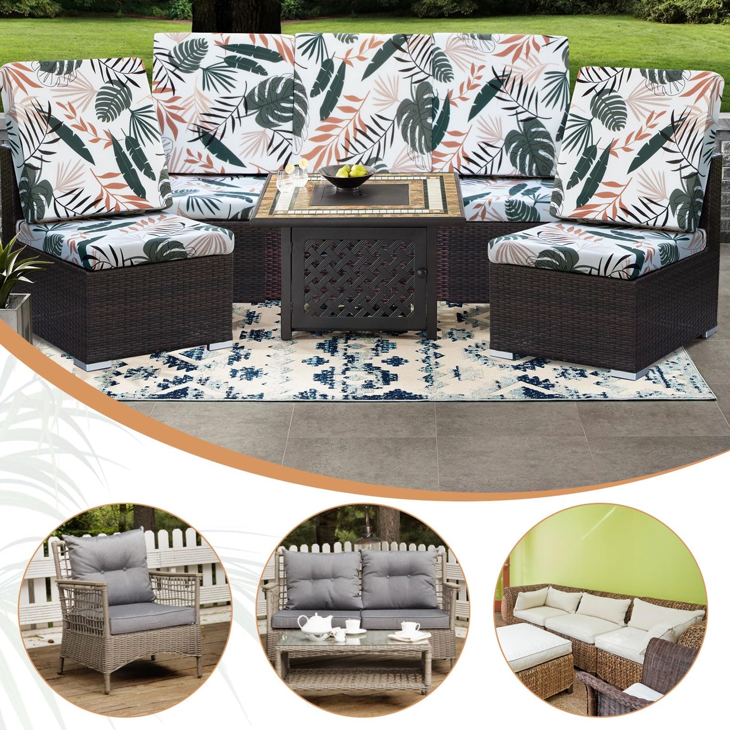 8 Pcs Outdoor Couch Covers, Patio Sofa Cushion Covers-Stretch Print Slipcovers,Washable Sofa Chair Seat Cushions Slipcovers for Indoor & Outdoor Furniture