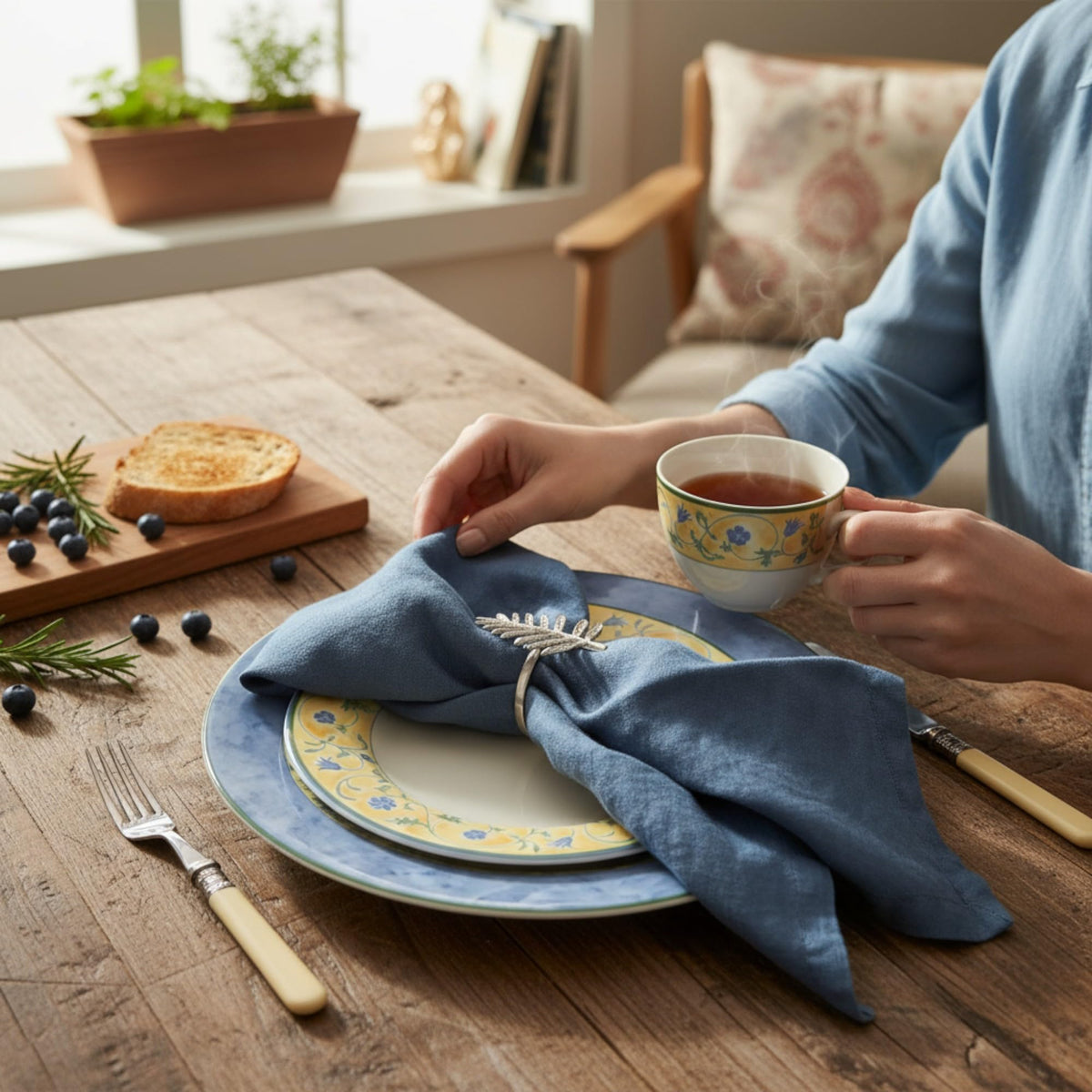 Eight Owls Linen Napkins – 100% Pure Stonewashed Linen Cloth Napkins – Mitered Corners - Created from French Flax - Size18 x18 Inch (45 x 45 cm) (Soft Teal Blue)