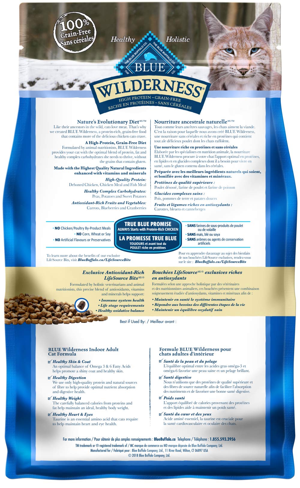 Blue Buffalo Wilderness High Protein Grain Free, Natural Adult Indoor Dry Cat Food, Chicken 2.2kg bag