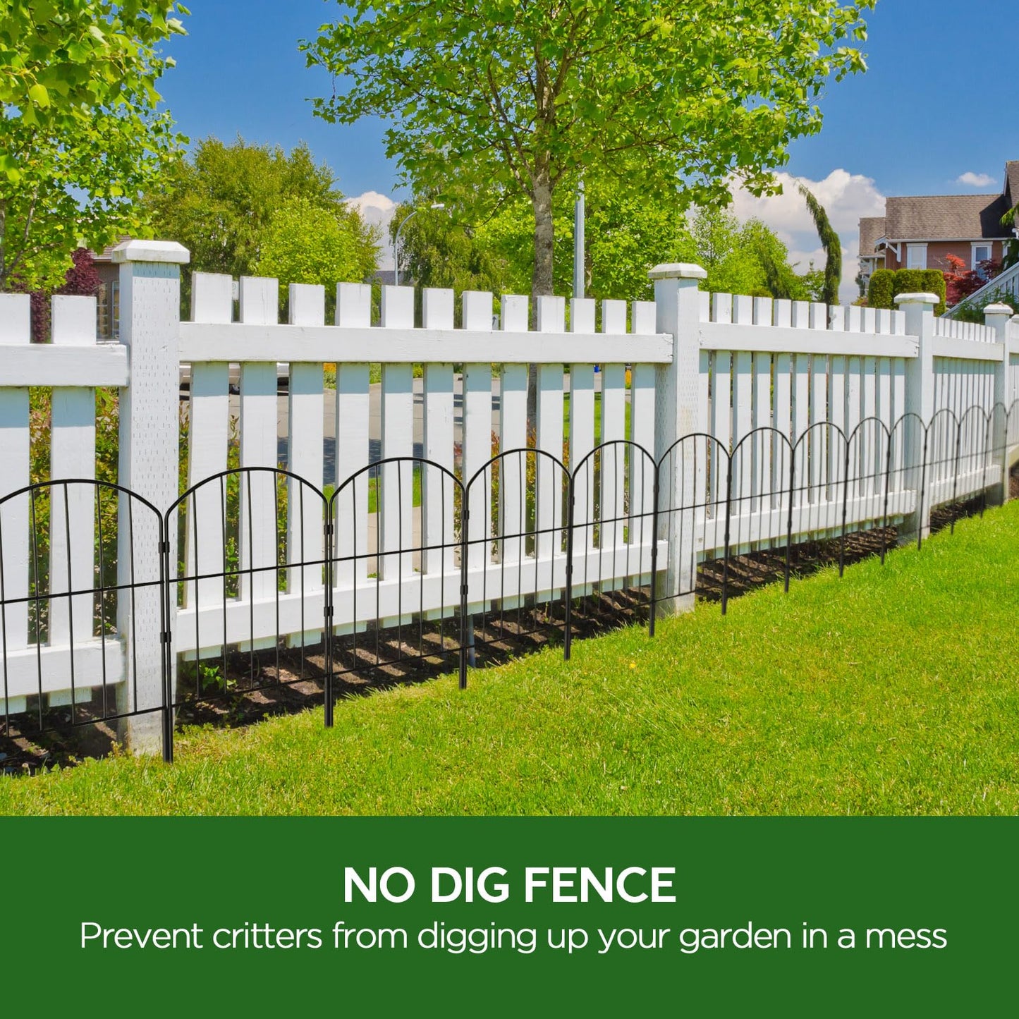 Goovilla Garden Fence Panels, 10 Pcs 12in W x 24in H Metal Rustproof Animal Barrier, Black Decorative Garden Fences and Borders for Dogs, Flower Bed, Patio