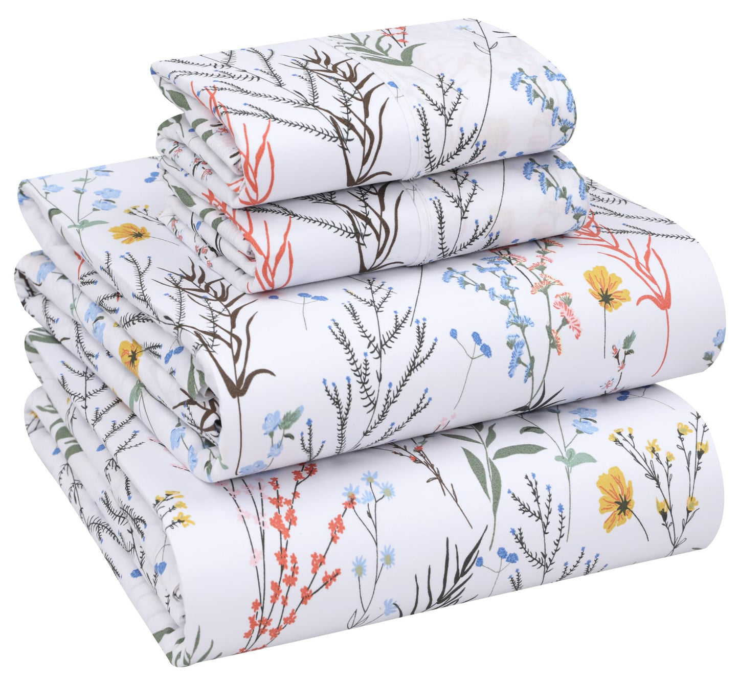 RUVANTI 100% Cotton Sheets – King Size Percale Bedding, Cooling & Breathable Floral Design, Durable with a Crisp, Soft & Comfortable Feel, 16" Deep Pocket, 4-Piece Set, Aroma