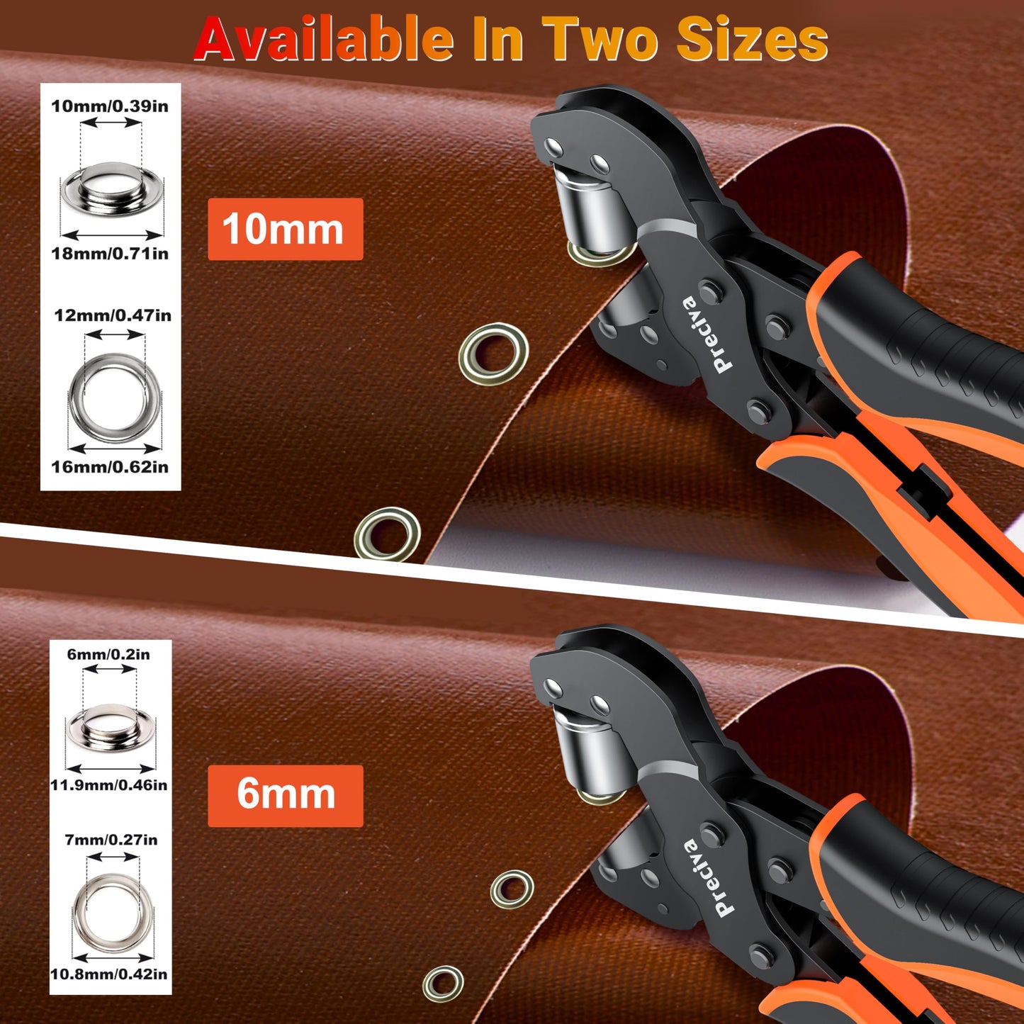 Preciva Grommet Tool Kit, Interchangeable Double Head Handheld Grommet Eyelet Plier Set for Advertising Poster, Banner, Portable Manual Puncher with 400pcs Silver Grommets (1/4 and 3/8 size with case)